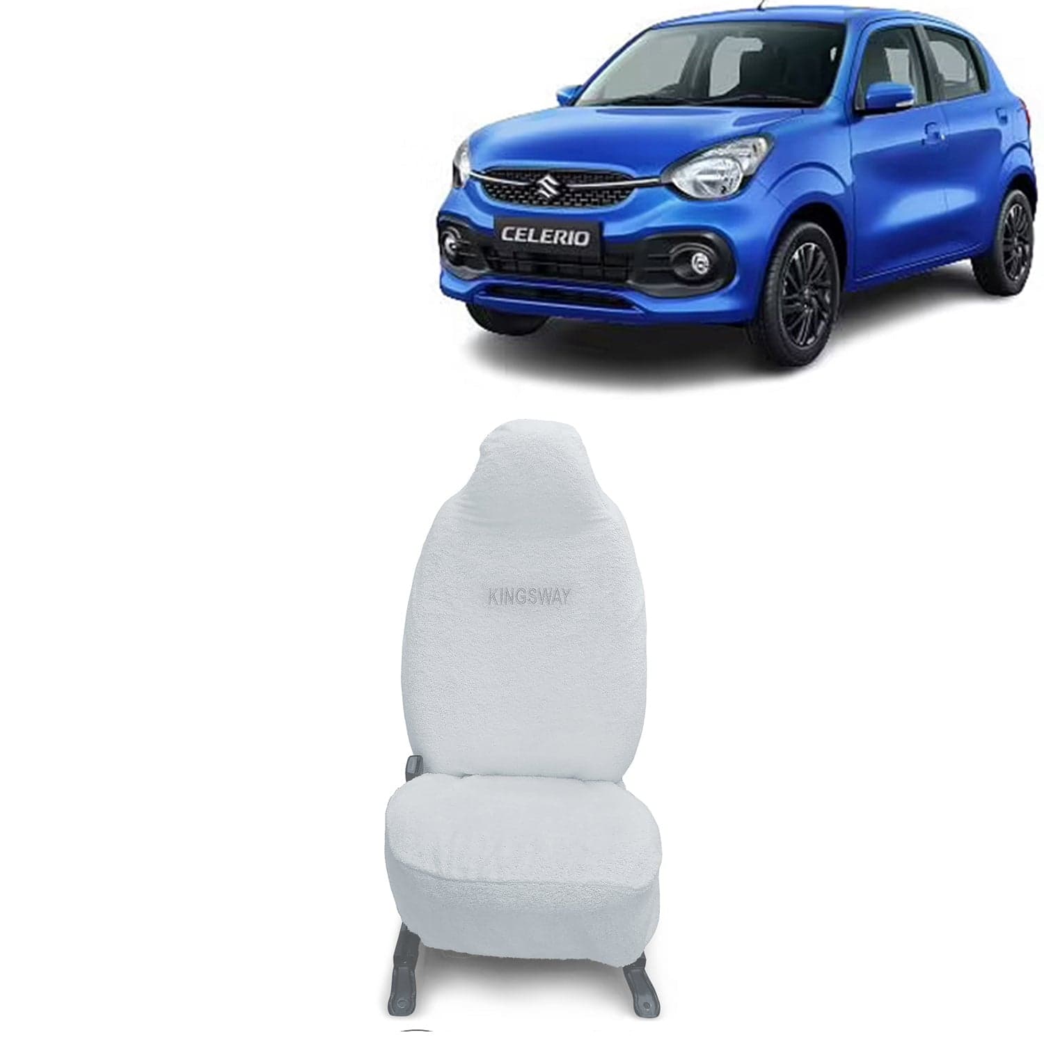 Celerio Seat Cover for (Year 2021 Onwards) All Model, Towel Fabric Car Seat Covers Compatible with Maruti Suzuki Celerio, Complete Set (Car Specific Front + Rear Seat Covers), White Color