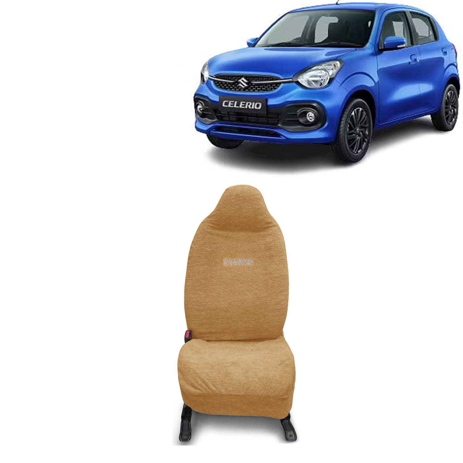 Celerio Seat Cover for (Year 2021 Onwards) All Model, Towel Fabric Car Seat Covers Compatible with Maruti Suzuki Celerio, Complete Set (Car Specific Front + Rear Seat Covers), Beige Color