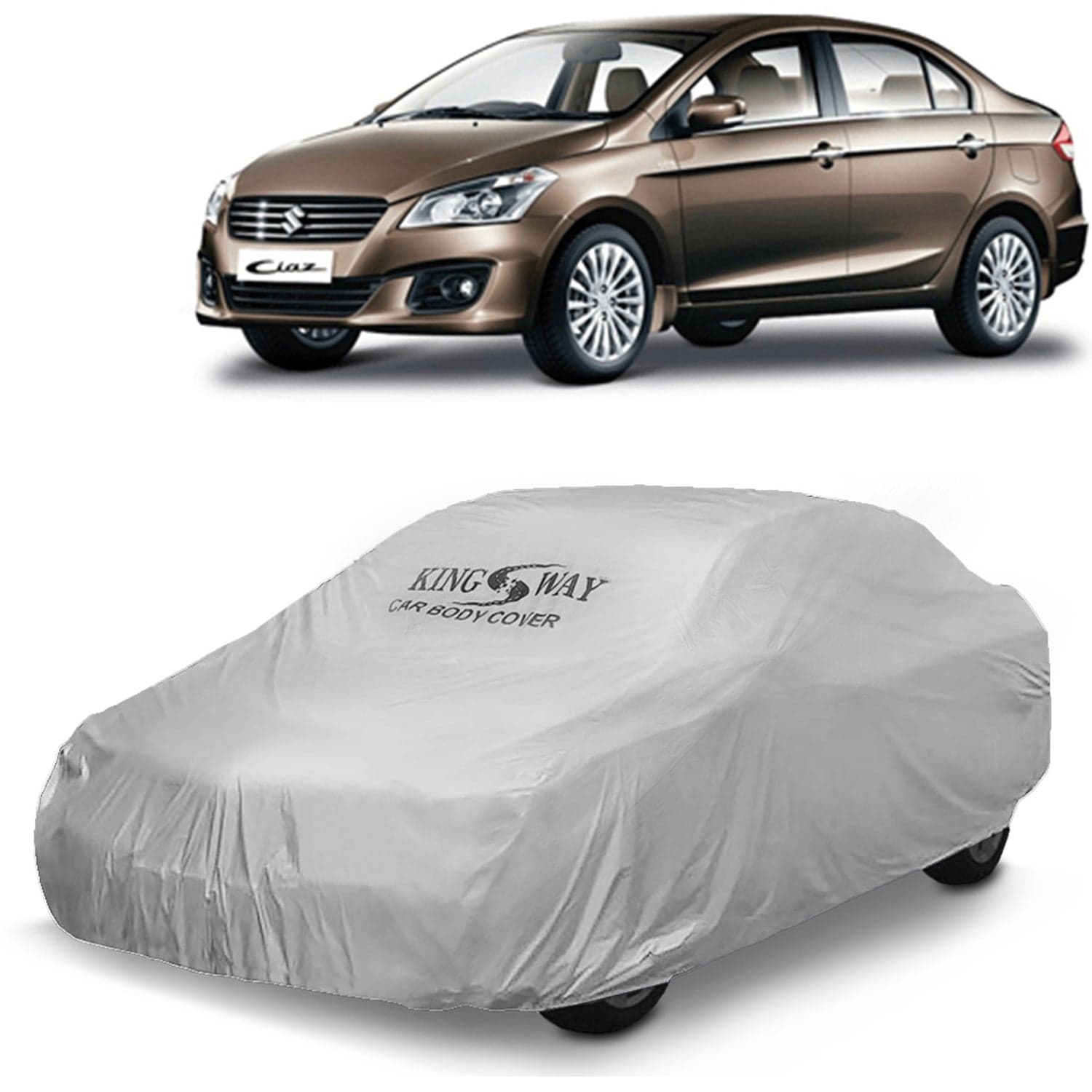 Ciaz Car Body Cover Dustproof for (Year 2014 to 2017) All Model, Compatible with Maruti Suzuki Ciaz Car Cover, Comes with Bird Droppings, Scratch, UV and Paint Protection, Silver Matty