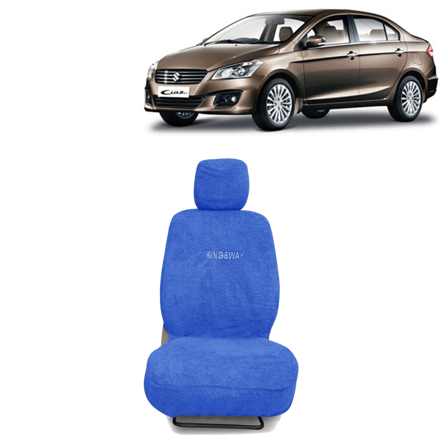 Ciaz Seat Cover for (Year 2014 to 2017) All Model, Towel Fabric Car Seat Covers Compatible with Maruti Suzuki Ciaz, Complete Set (Car Specific Front + Rear Seat Covers), Blue Color
