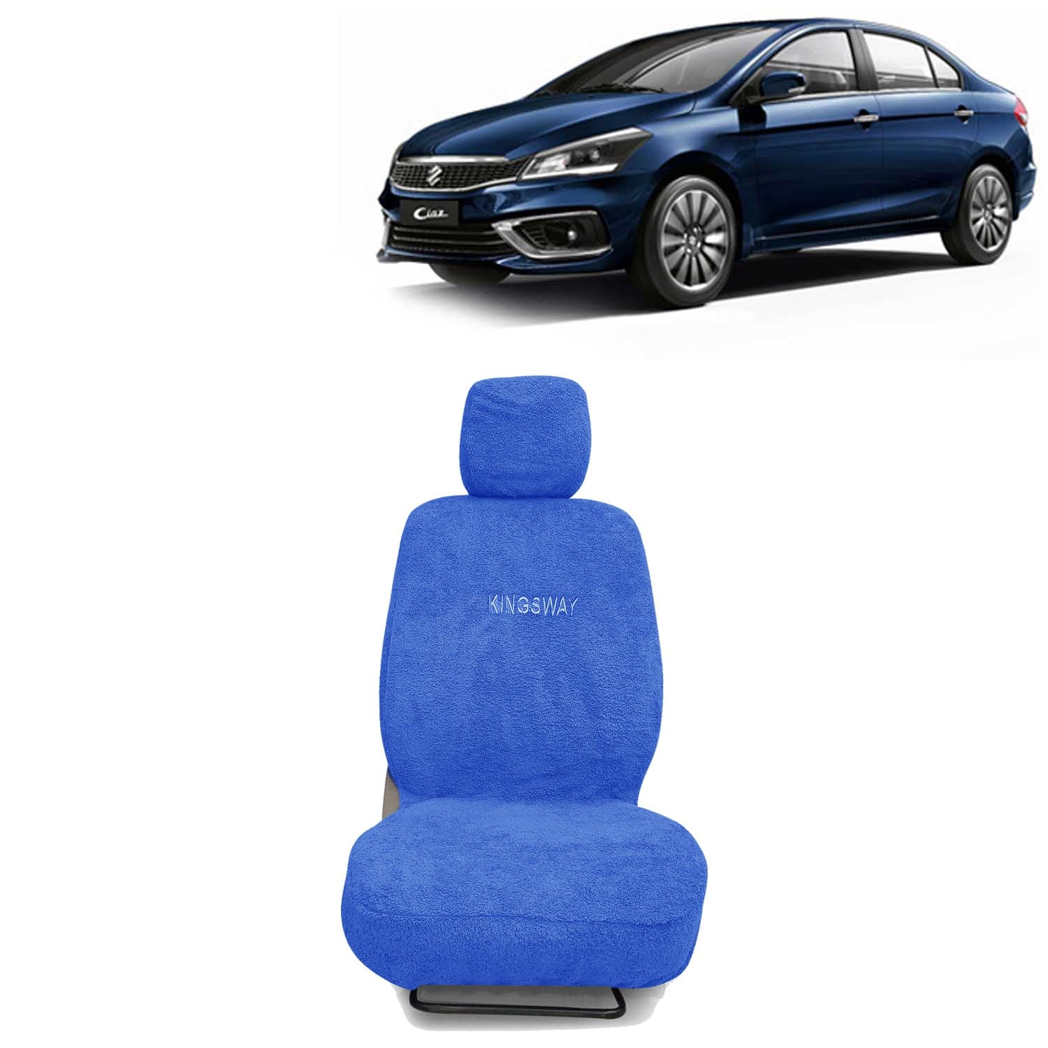 Ciaz Seat Cover for (Year 2018 Onwards) All Model, Towel Fabric Car Seat Covers Compatible with Maruti Suzuki Ciaz, Complete Set (Car Specific Front + Rear Seat Covers), Blue Color