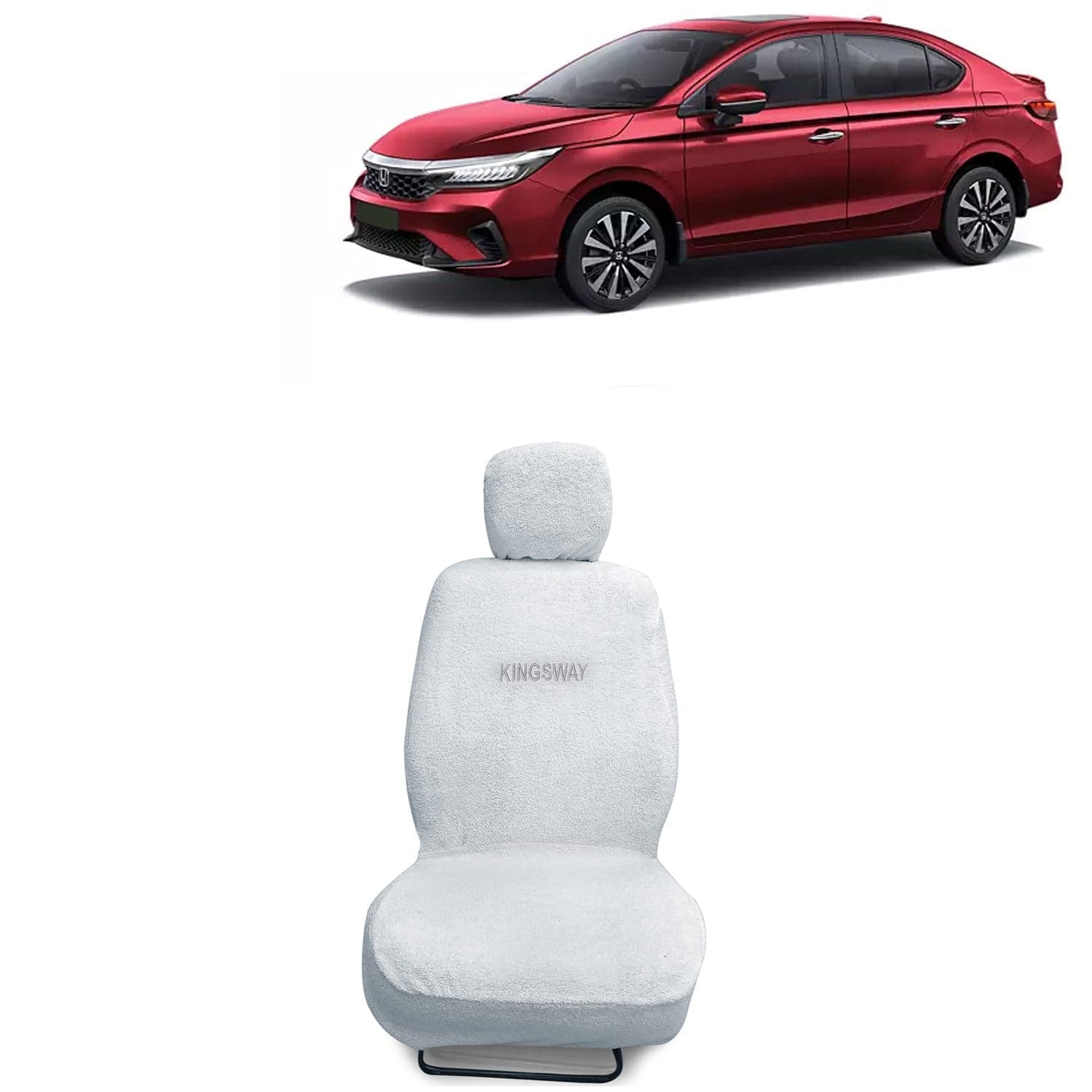 City Seat Cover for (Year 2023 Onwards) All Model, Towel Fabric Car Seat Covers Compatible with Honda City, Complete Set (Car Specific Front + Rear Seat Covers), White Color