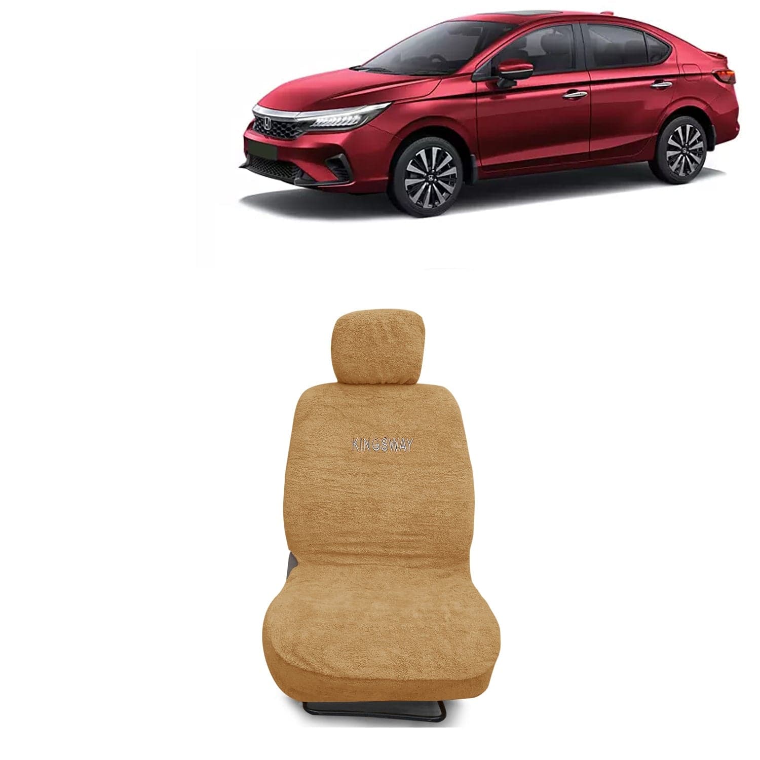 City Seat Cover for (Year 2023 Onwards) All Model, Towel Fabric Car Seat Covers Compatible with Honda City, Complete Set (Car Specific Front + Rear Seat Covers), Beige Color