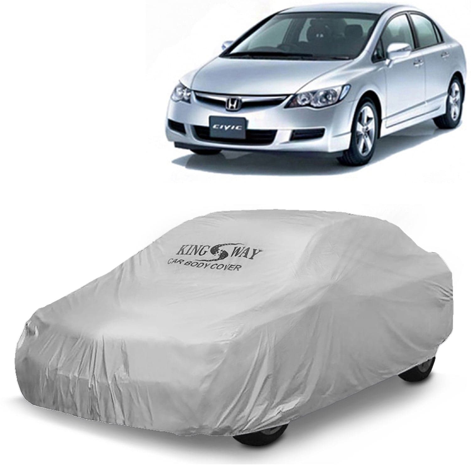 Civic Car Body Cover Dustproof for (Year 2006 to 2015) All Model, Compatible with Honda Civic Car Cover, Comes with Bird Droppings, Scratch, UV and Paint Protection, Silver Matty