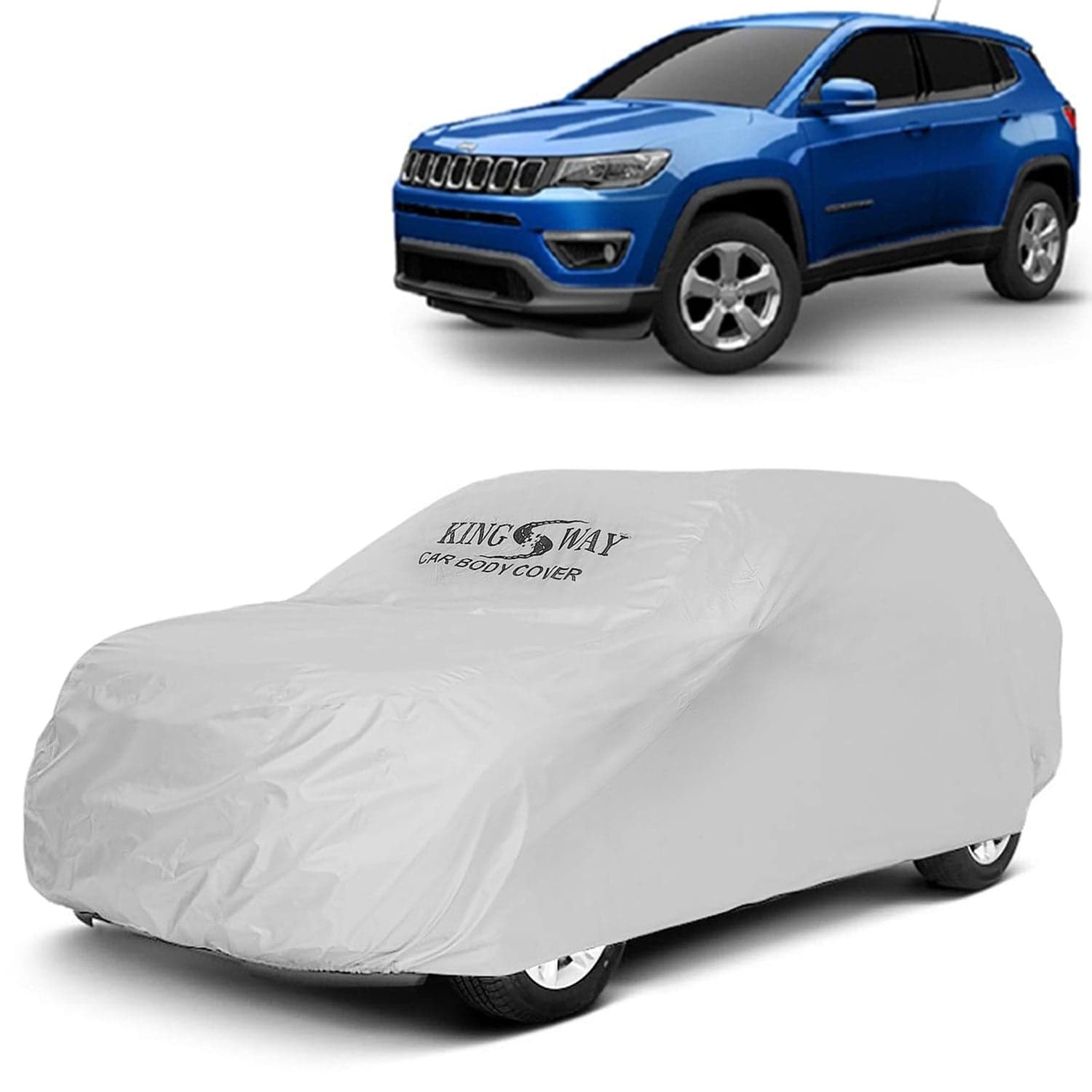 Compass Car Body Cover Dustproof for (Year 2017 to 2020) All Model, Compatible with Jeep Compass Car Cover, Comes with Bird Droppings, Scratch, UV and Paint Protection, Silver Matty