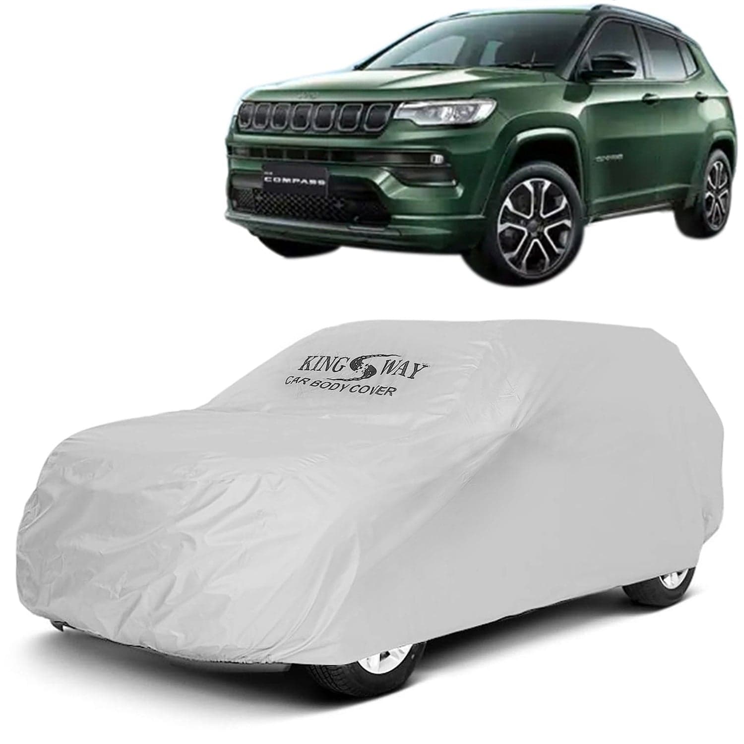 Compass Car Body Cover Dustproof for (Year 2021 Onwards) All Model, Compatible with Jeep Compass Car Cover, Comes with Bird Droppings, Scratch, UV and Paint Protection, Silver Matty