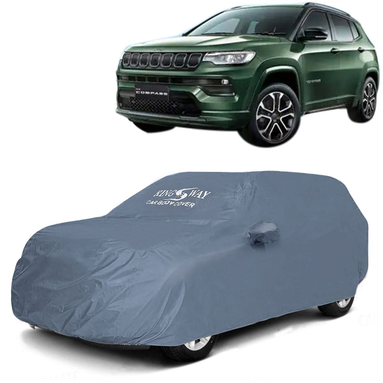 Compass Car Body Cover Dustproof with Mirror Pockets for (Year 2021 Onwards), Compatible with Jeep Compass Car Cover, Comes with Bird Poop, Scratch, UV and Paint Protection, Grey Matty