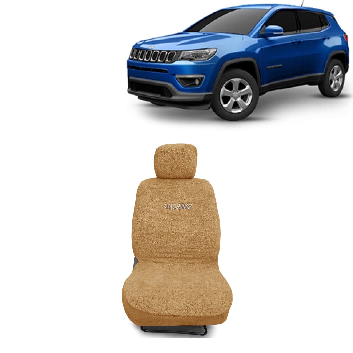 Compass Seat Cover for (Year 2017 to 2020) All Model, Towel Fabric Car Seat Covers Compatible with Jeep Compass, Complete Set (Car Specific Front + Rear Seat Covers), Beige Color