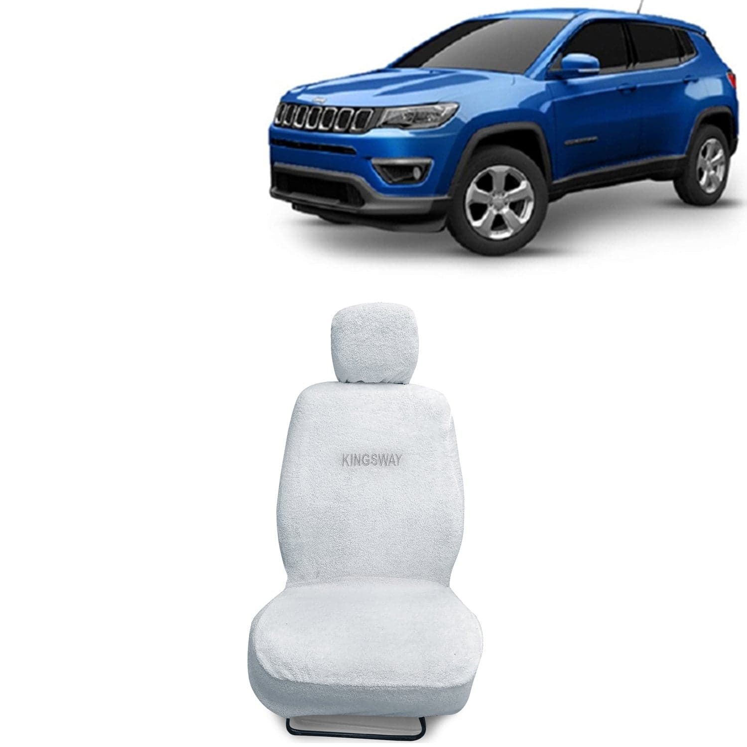 Compass Seat Cover for (Year 2017 to 2020) All Model, Towel Fabric Car Seat Covers Compatible with Jeep Compass, Complete Set (Car Specific Front + Rear Seat Covers), White Color