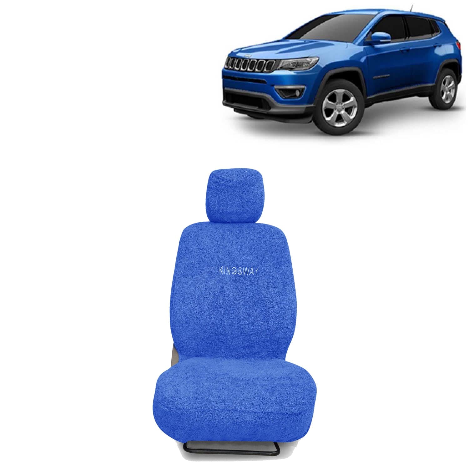 Compass Seat Cover for (Year 2017 to 2020) All Model, Towel Fabric Car Seat Covers Compatible with Jeep Compass, Complete Set (Car Specific Front + Rear Seat Covers), Blue Color