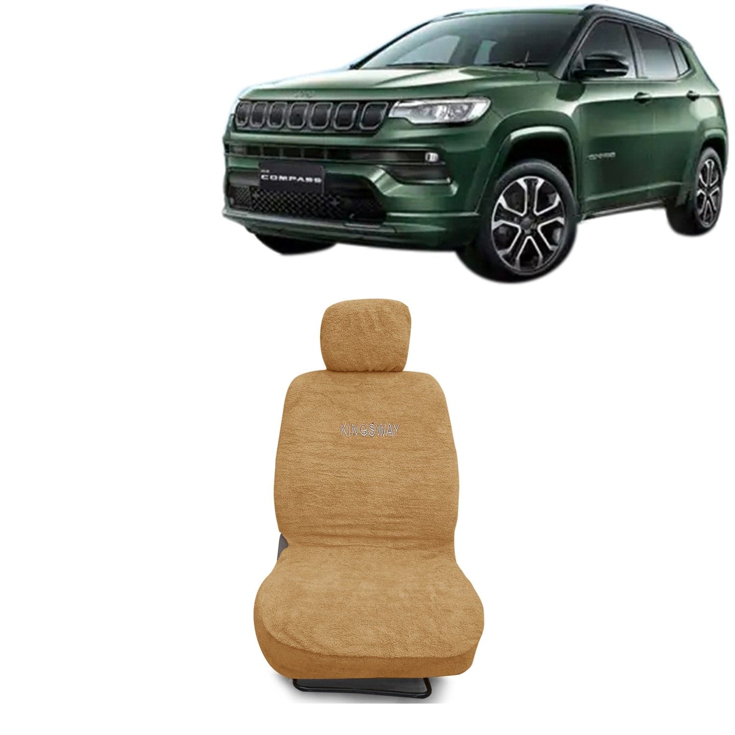 Compass Seat Cover for (Year 2021 Onwards) All Model, Towel Fabric Car Seat Covers Compatible with Jeep Compass, Complete Set (Car Specific Front + Rear Seat Covers), Beige Color