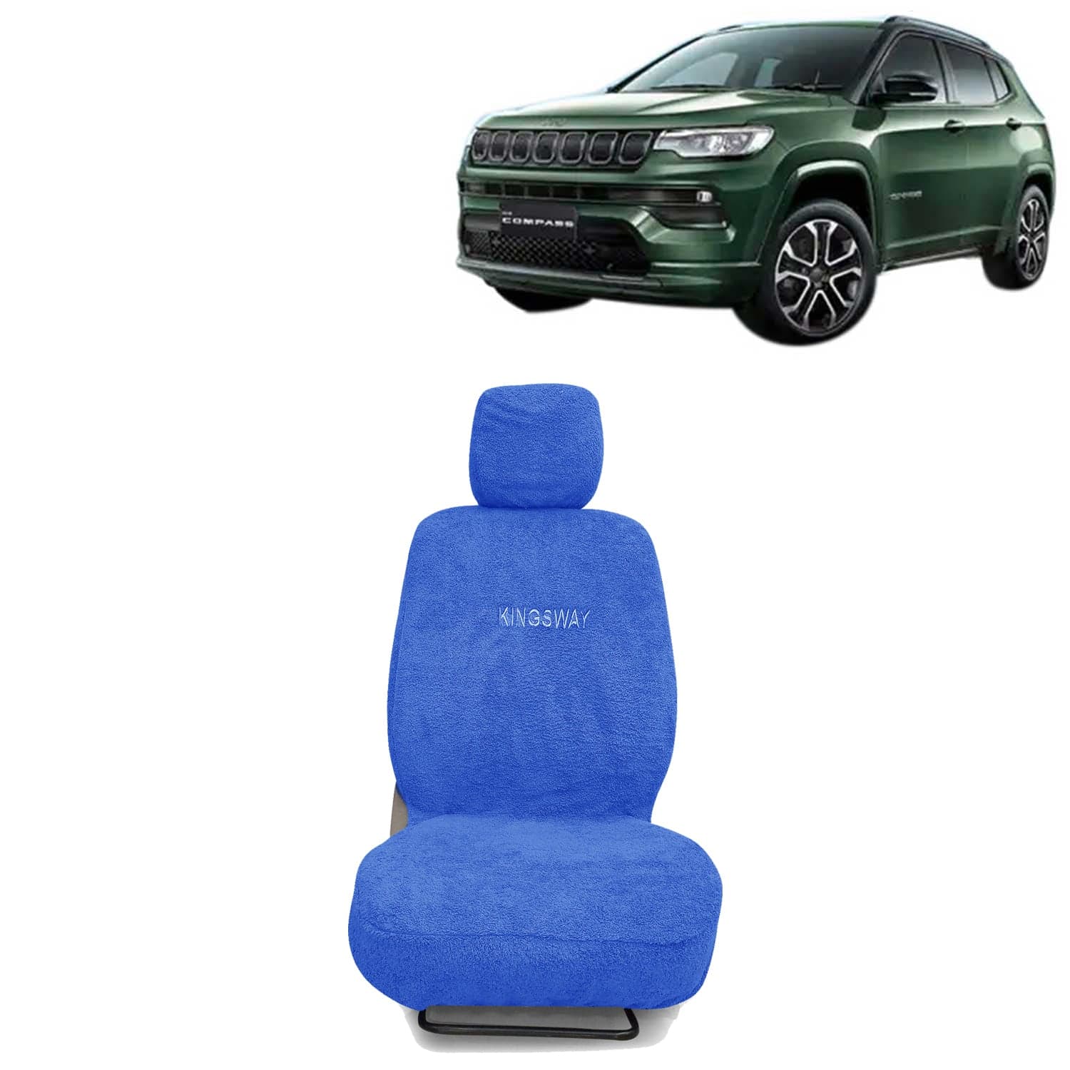 Compass Seat Cover for (Year 2021 Onwards) All Model, Towel Fabric Car Seat Covers Compatible with Jeep Compass, Complete Set (Car Specific Front + Rear Seat Covers), Blue Color