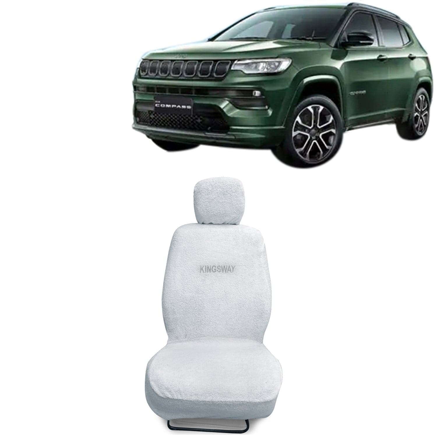 Compass Seat Cover for (Year 2021 Onwards) All Model, Towel Fabric Car Seat Covers Compatible with Jeep Compass, Complete Set (Car Specific Front + Rear Seat Covers), White Color