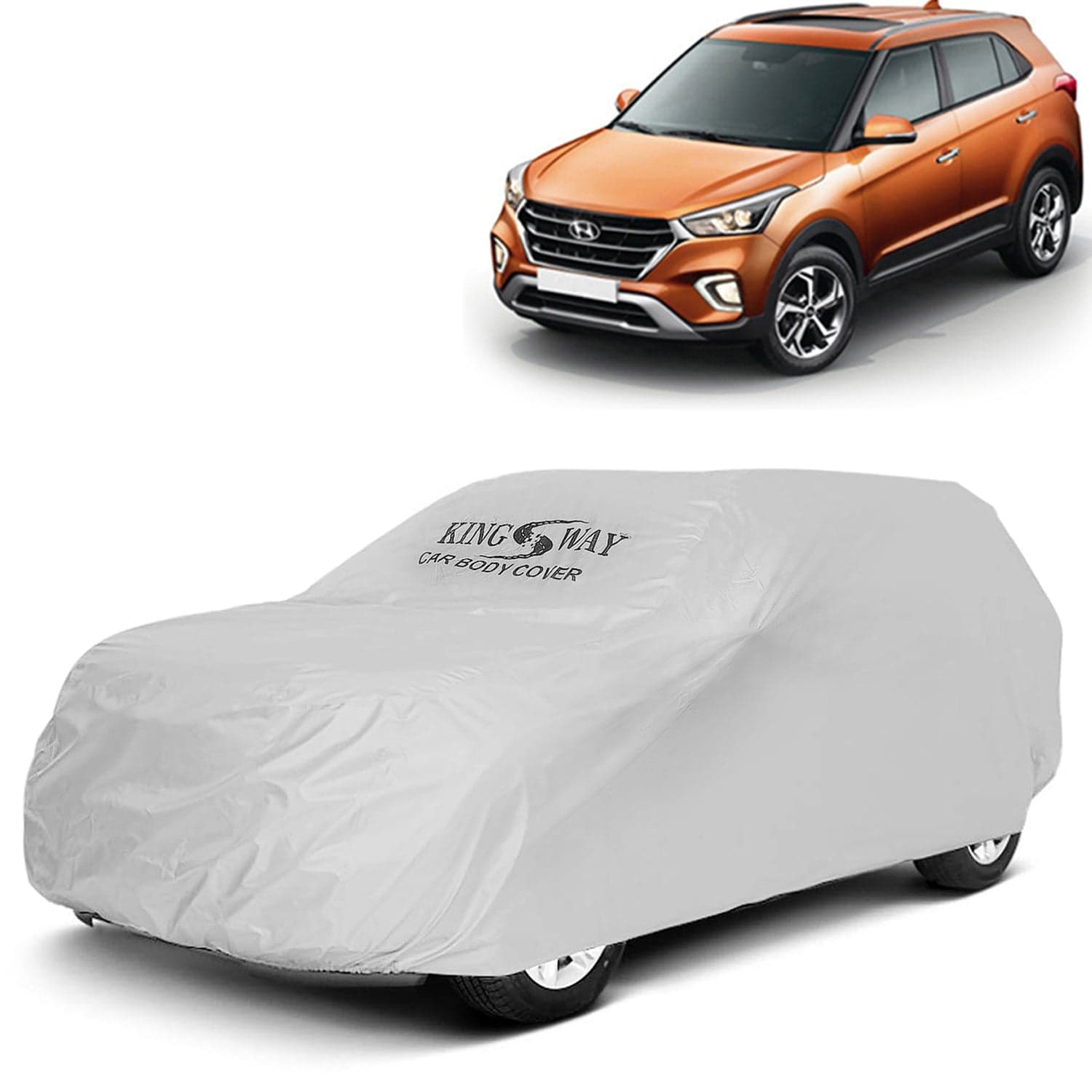 Creta Car Body Cover Dustproof for (Year 2018 to 2019) All Model, Compatible with Hyundai Creta Car Cover, Comes with Bird Droppings, Scratch, UV and Paint Protection, Silver Matty
