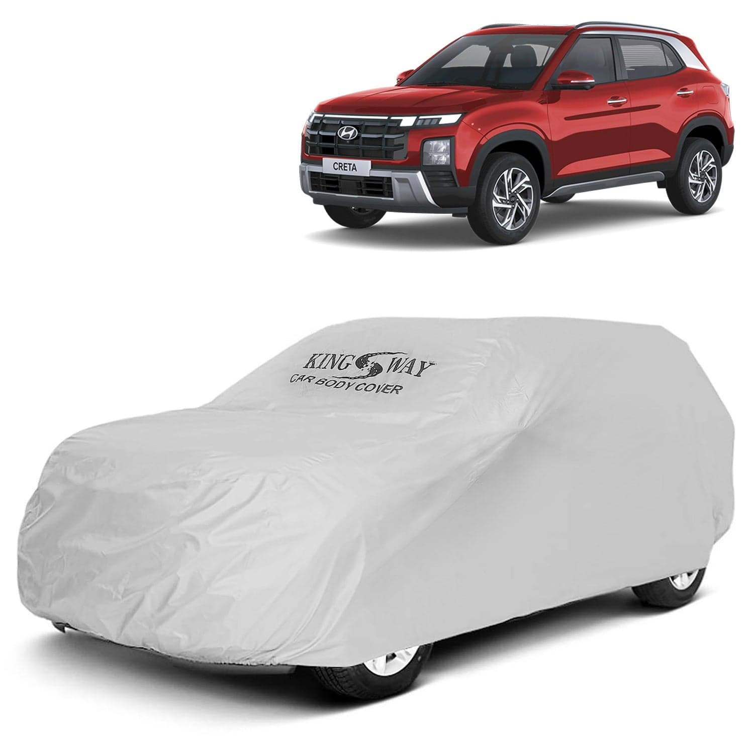 Creta Car Body Cover Dustproof for (Year 2024 Onwards) All Model, Compatible with Hyundai Creta Car Cover, Comes with Bird Droppings, Scratch, UV and Paint Protection, Silver Matty