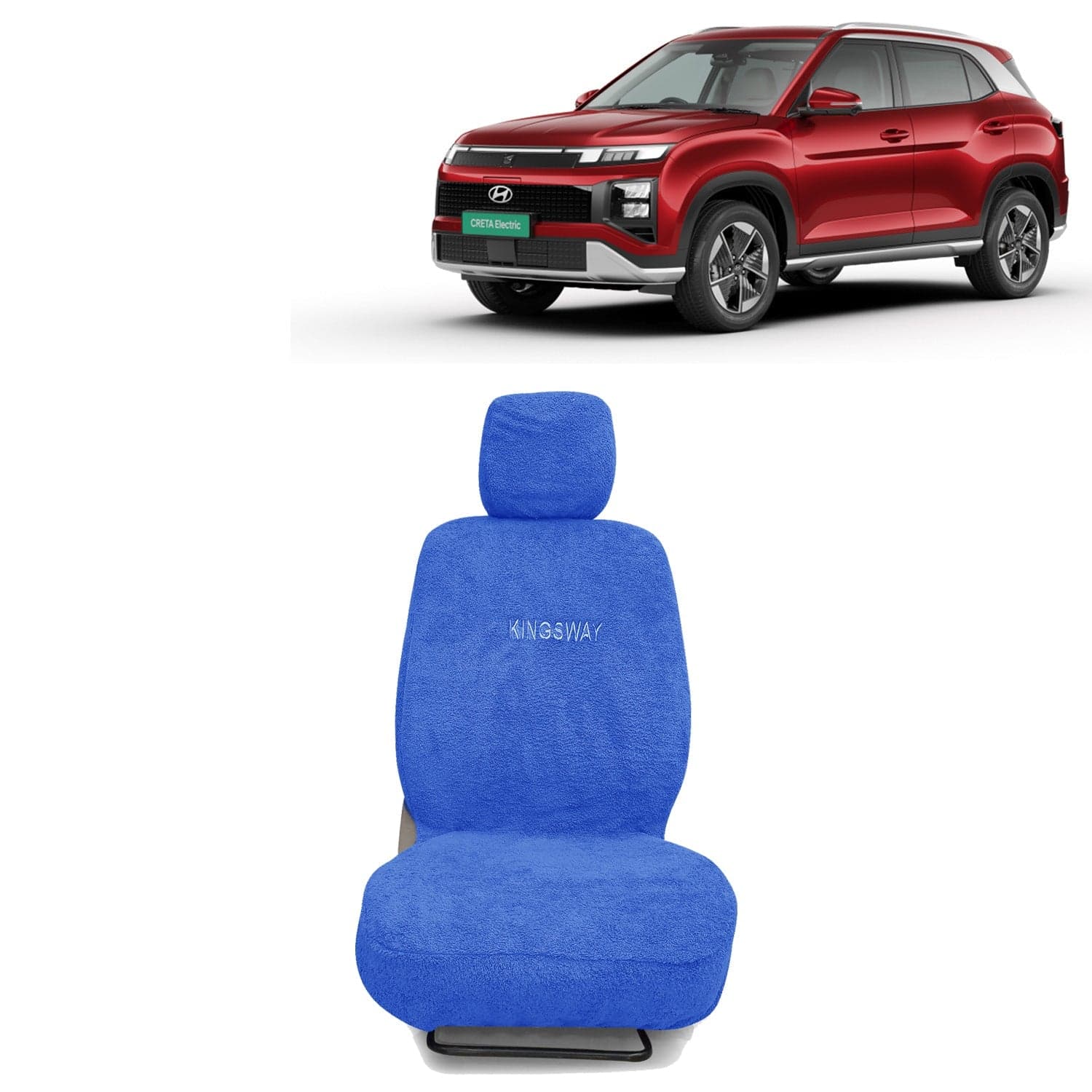 Creta Electric Seat Cover for (Year 2025 Onwards), Towel Fabric Car Seat Covers Compatible with Hyundai Creta Electric, Complete Set (Car Specific Front + Rear Seat Covers), Blue Color