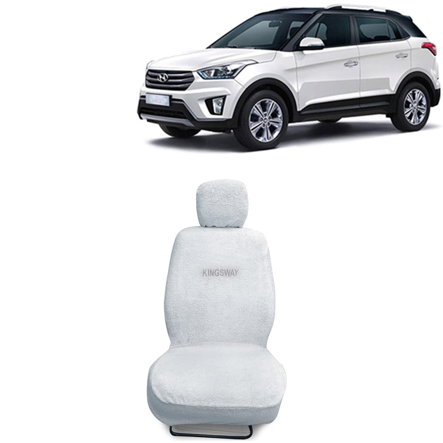 Creta Seat Cover for (Year 2015 to 2017) All Model, Towel Fabric Car Seat Covers Compatible with Hyundai Creta, Complete Set (Car Specific Front + Rear Seat Covers), White Color
