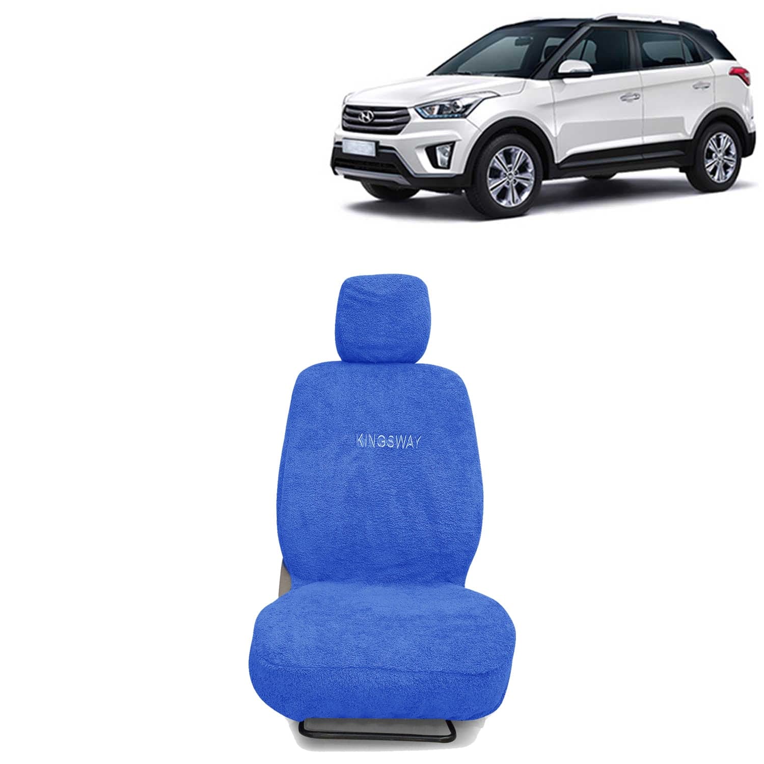 Creta Seat Cover for (Year 2015 to 2017) All Model, Towel Fabric Car Seat Covers Compatible with Hyundai Creta, Complete Set (Car Specific Front + Rear Seat Covers), Blue Color