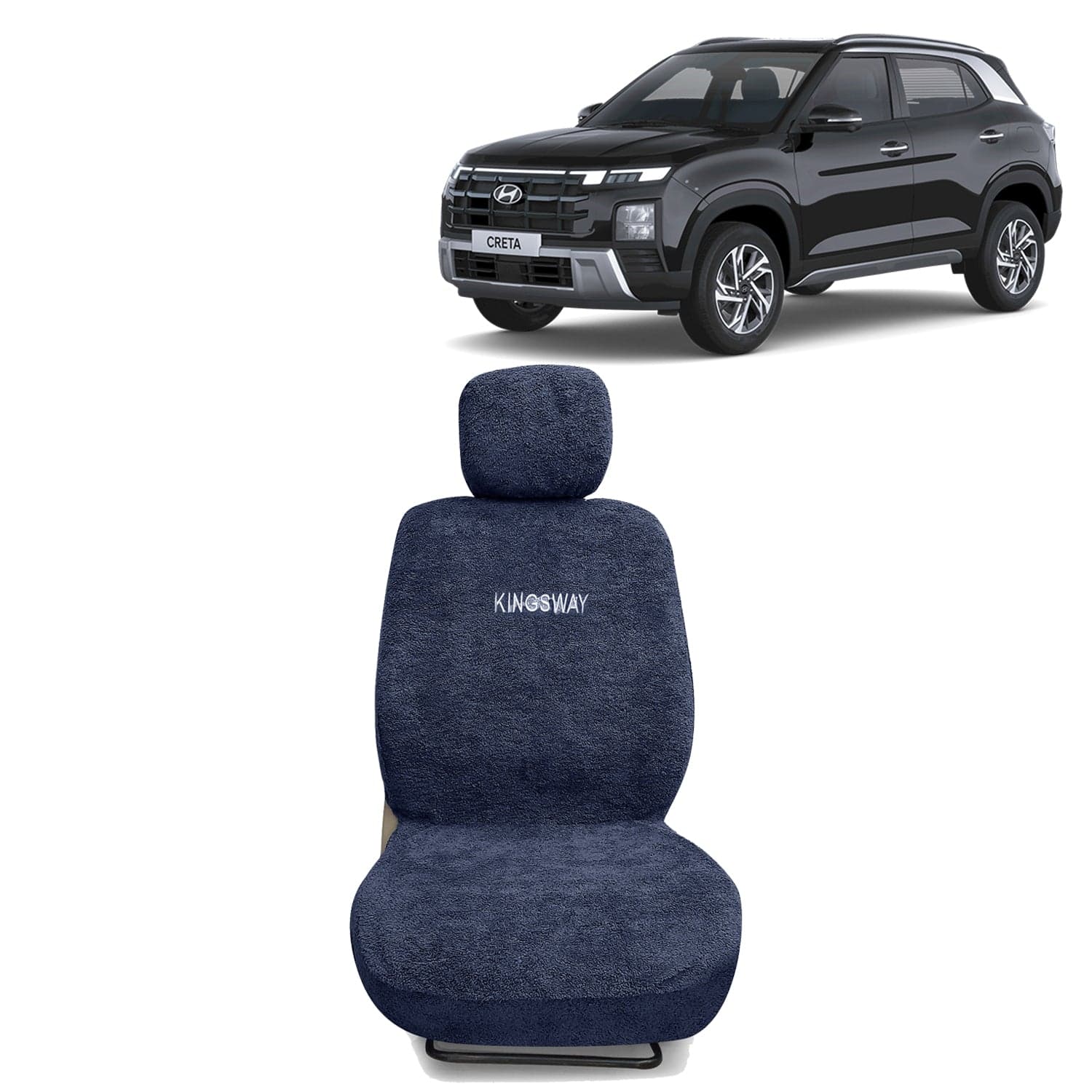 Creta Seat Cover for (Year 2024 Onwards) All Model, Towel Fabric Car Seat Covers Compatible with Hyundai Creta, Complete Set (Car Specific Front + Rear Seat Covers), Grey Color