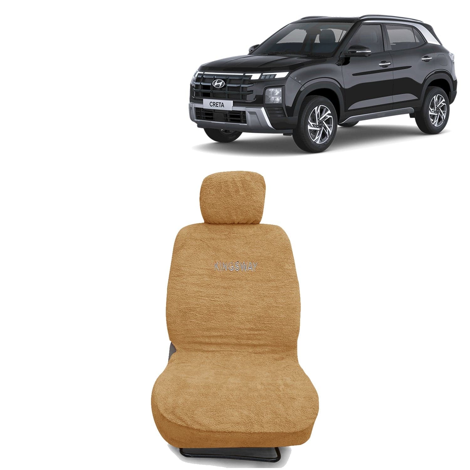 Creta Seat Cover for (Year 2024 Onwards) All Model, Towel Fabric Car Seat Covers Compatible with Hyundai Creta, Complete Set (Car Specific Front + Rear Seat Covers), Beige Color
