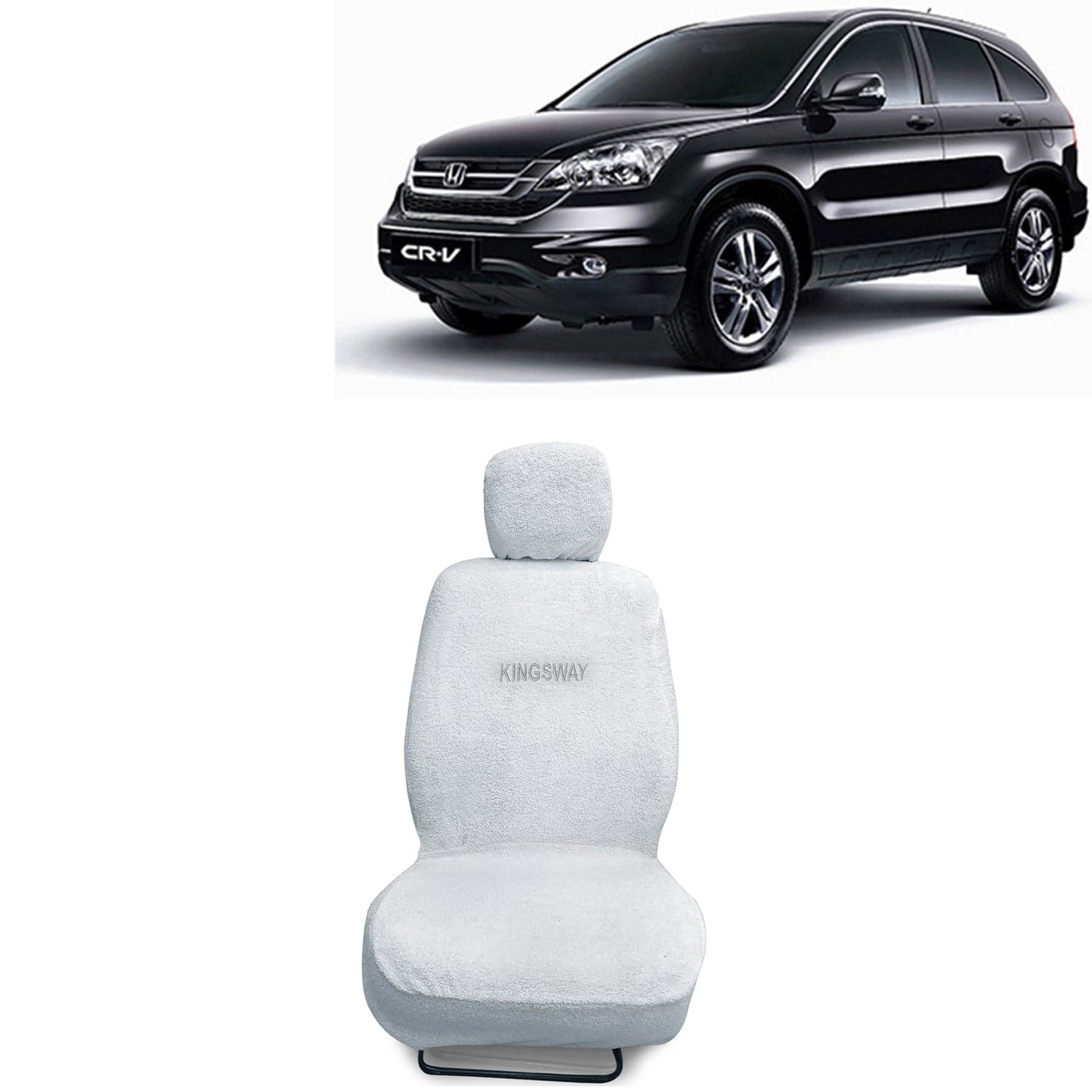 CRV Seat Cover for (Year 2007 to 2011) All Model, Towel Fabric Car Seat Covers Compatible with Honda CRV, Complete Set (Car Specific Front + Rear Seat Covers), White Color