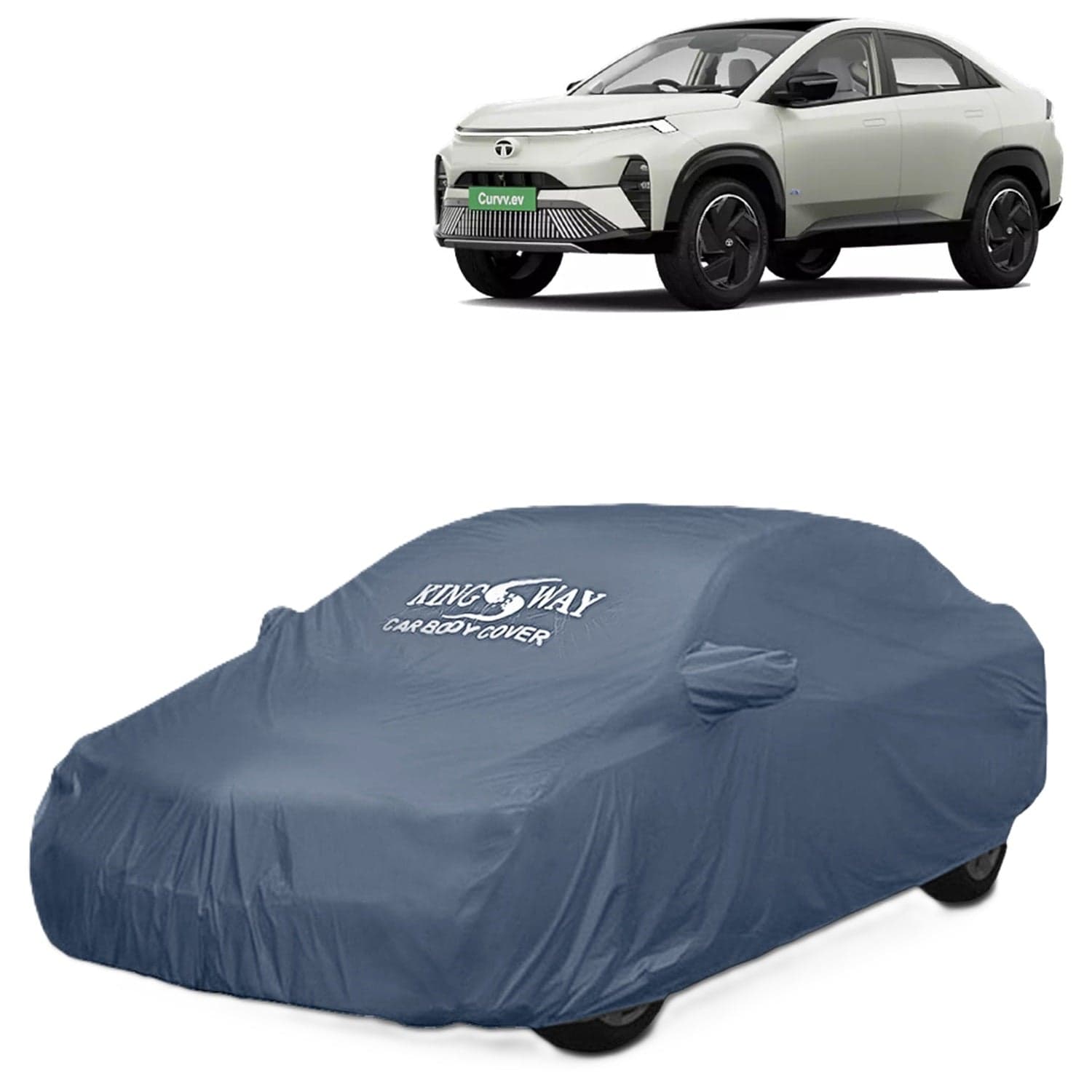 Curvv EV Car Body Cover Dustproof with Mirror Pockets for (Year 2024 Onwards), Compatible with Tata Curvv EV Car Cover, Comes with Bird Poop, Scratch, UV and Paint Protection, Grey Matty