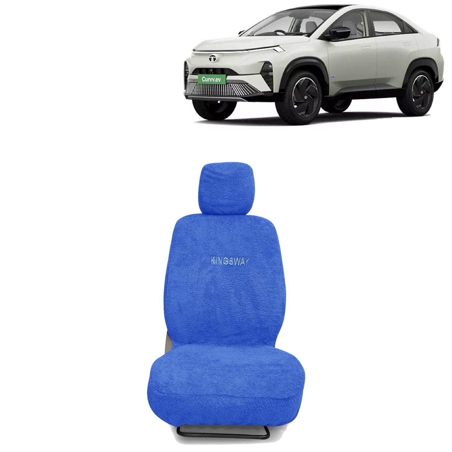 Curvv EV Seat Cover for (Year 2024 Onwards) All Model, Towel Fabric Car Seat Covers Compatible with Tata Curvv EV, Complete Set (Car Specific Front + Rear Seat Covers), Blue Color