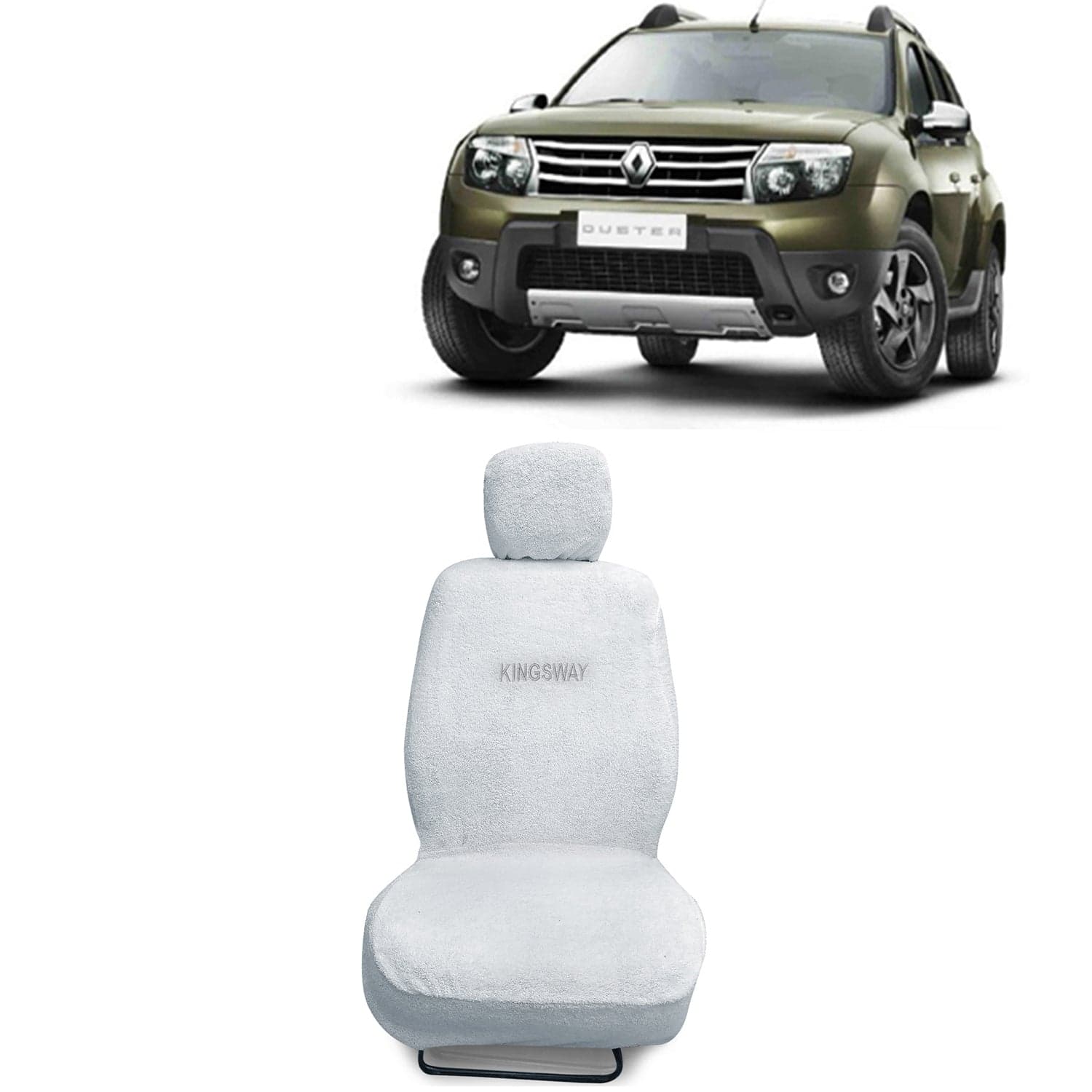 Duster Seat Cover for (Year 2012 to 2014) All Model, Towel Fabric Car Seat Covers Compatible with Renault Duster, Complete Set (Car Specific Front + Rear Seat Covers), White Color
