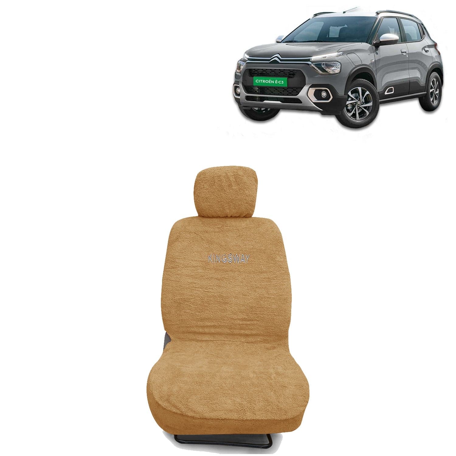 E-C3 Seat Cover for (Year 2024 Onwards) All Model, Towel Fabric Car Seat Covers Compatible with Citroen E-C3, Complete Set (Car Specific Front + Rear Seat Covers), Beige Color