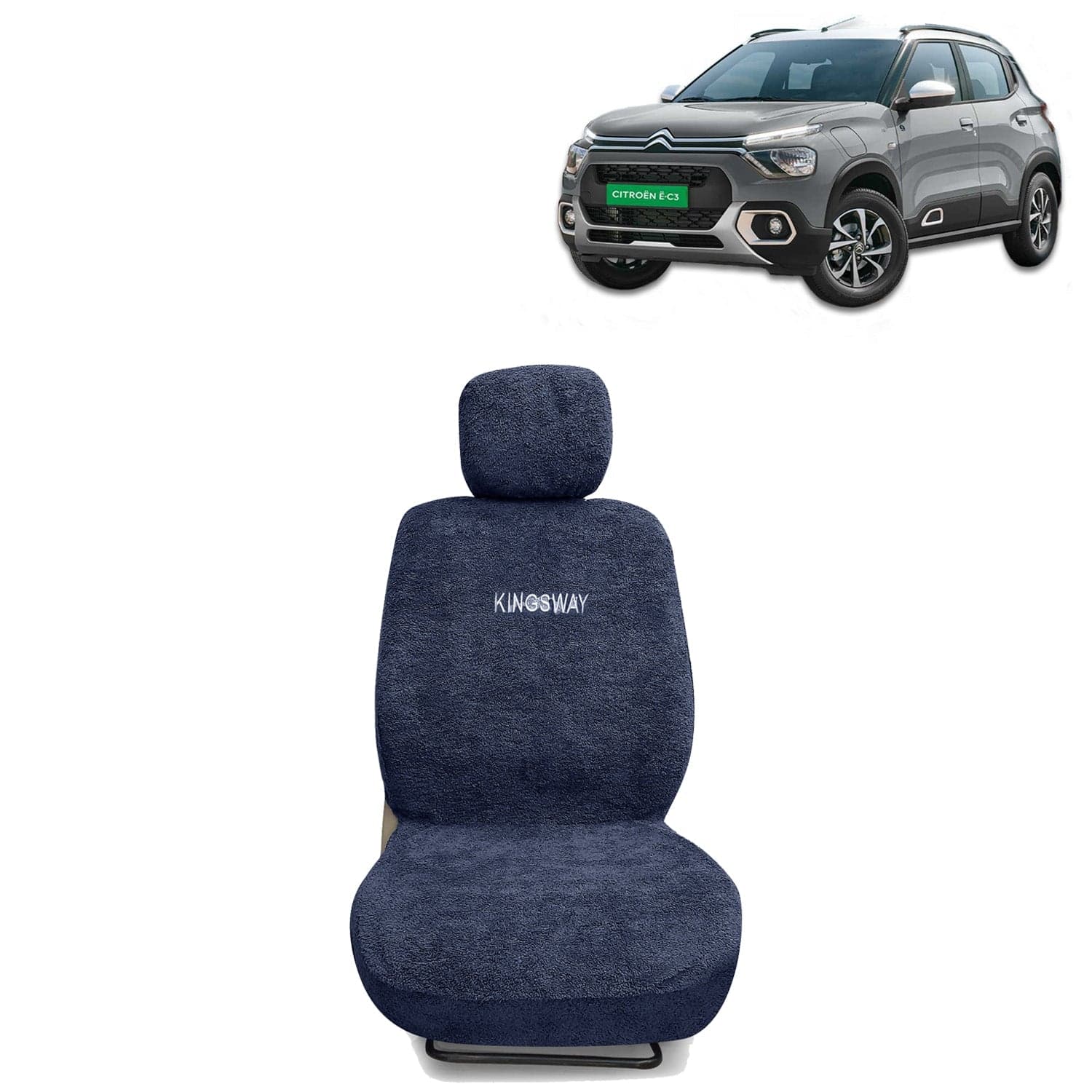 E-C3 Seat Cover for (Year 2024 Onwards) All Model, Towel Fabric Car Seat Covers Compatible with Citroen E-C3, Complete Set (Car Specific Front + Rear Seat Covers), Grey Color