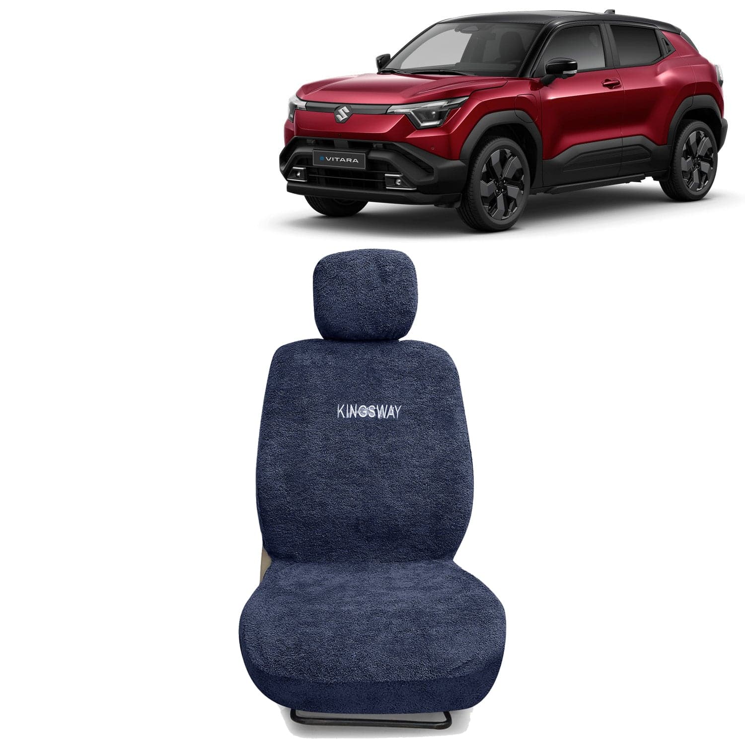 e Vitara Seat Cover for (Year 2025 Onwards) All Model, Towel Fabric Car Seat Covers Compatible with Maruti Suzuki e Vitara, Complete Set (Car Specific Front + Rear Seat Covers), Grey Color