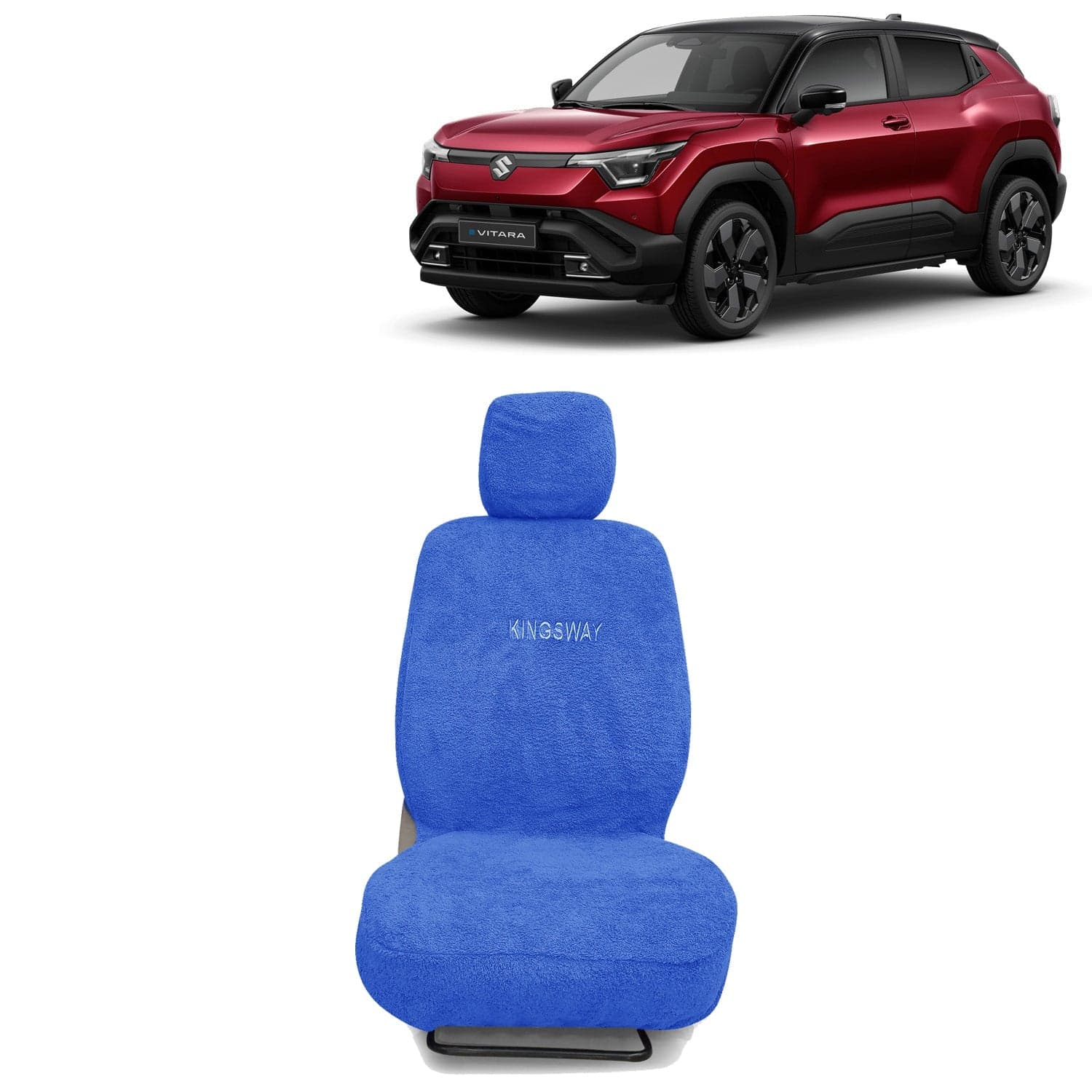 e Vitara Seat Cover for (Year 2025 Onwards) All Model, Towel Fabric Car Seat Covers Compatible with Maruti Suzuki e Vitara, Complete Set (Car Specific Front + Rear Seat Covers), Blue Color
