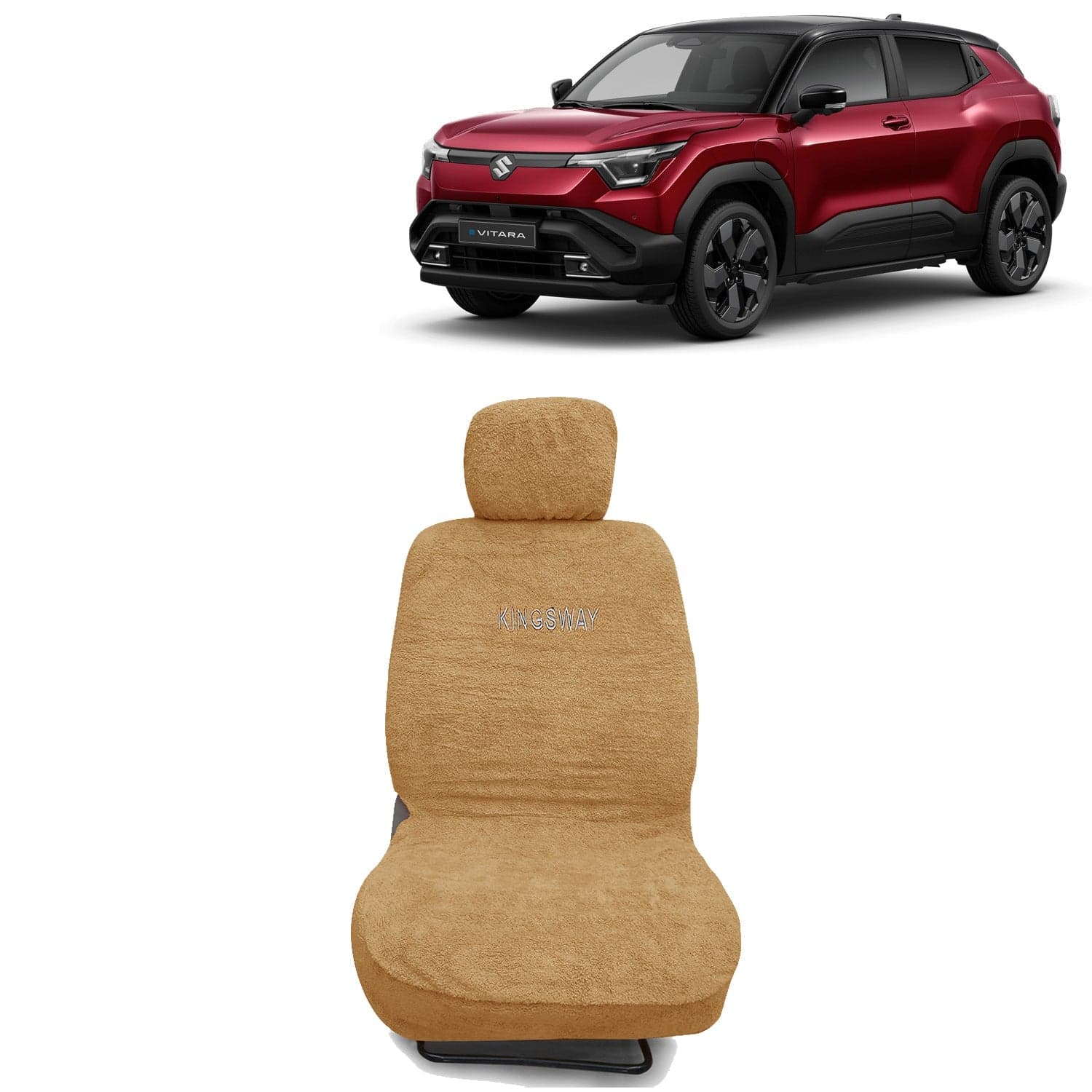 e Vitara Seat Cover for (Year 2025 Onwards) All Model, Towel Fabric Car Seat Covers Compatible with Maruti Suzuki e Vitara, Complete Set (Car Specific Front + Rear Seat Covers), Beige Color