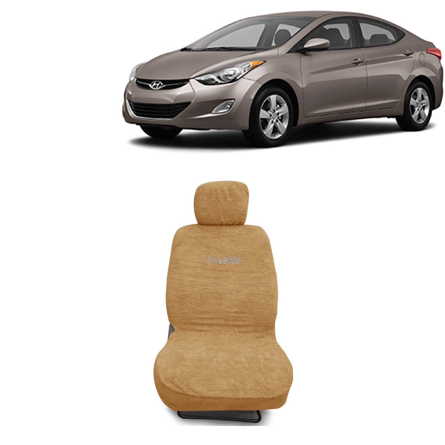 Elantra Seat Cover for (Year 2010 to 2015) All Model, Towel Fabric Car Seat Covers Compatible with Hyundai Elantra, Complete Set (Car Specific Front + Rear Seat Covers), Beige Color