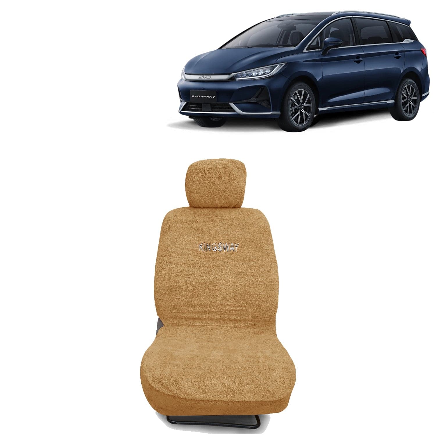 eMAX 7 Seat Cover for (Year 2024 Onwards) All Model, Towel Fabric Car Seat Covers Compatible with BYD eMAX 7 7 Seater, Complete Set (Car Specific Front + Rear Seat Covers), Beige Color