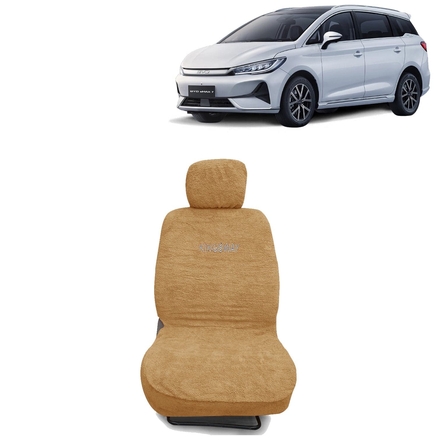 eMAX 7 Seat Cover for (Year 2024 Onwards) All Model, Towel Fabric Car Seat Covers Compatible with BYD eMAX 7 6 Seater, Complete Set (Car Specific Front + Rear Seat Covers), Beige Color