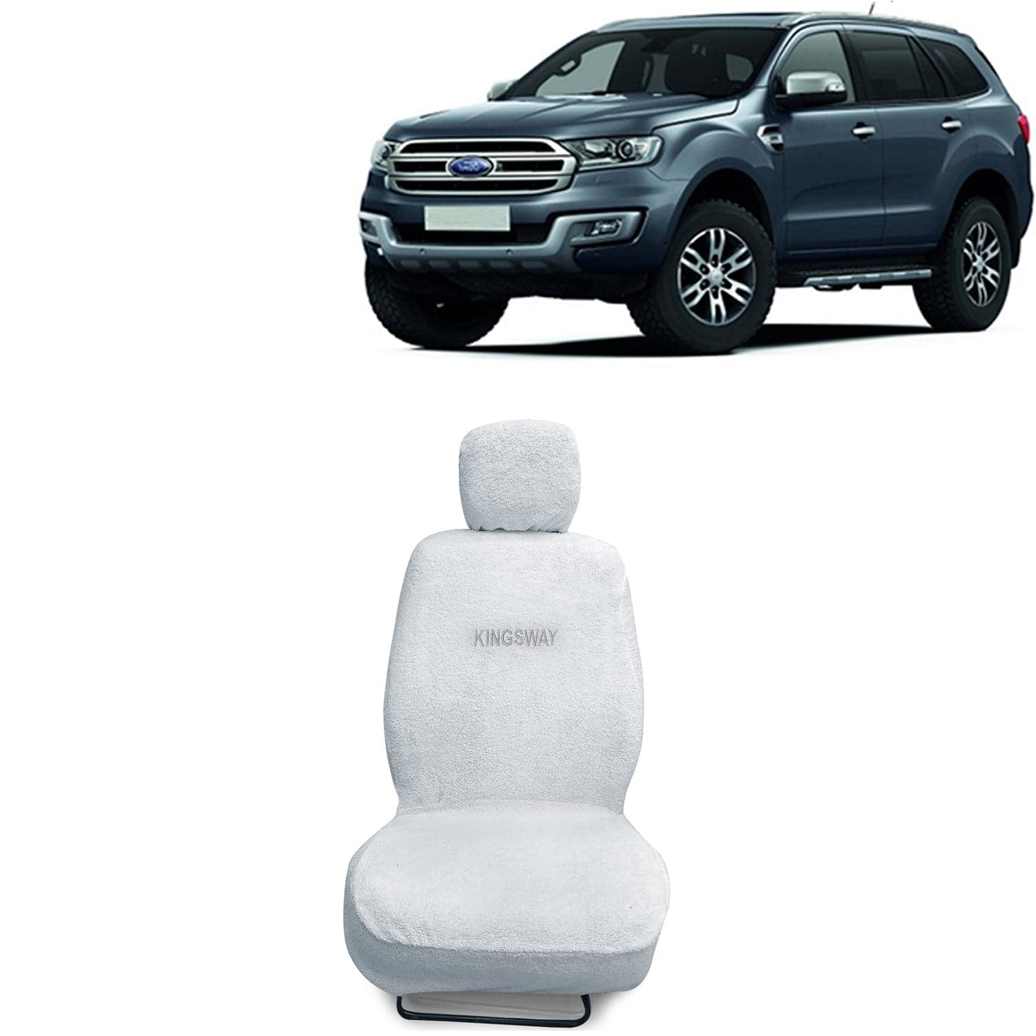 Endeavour Seat Cover for (Year 2015 to 2018) All Model, Towel Fabric Car Seat Covers Compatible with Ford Endeavour, Complete Set (Car Specific Front + Rear Seat Covers), White Color