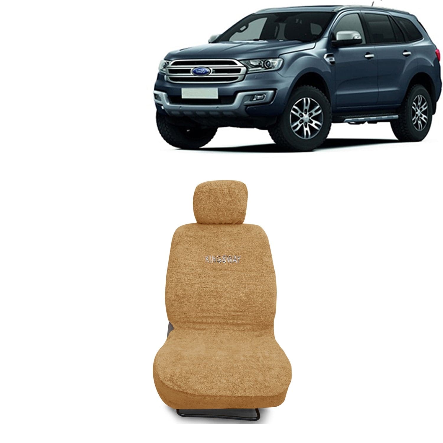 Endeavour Seat Cover for (Year 2015 to 2018) All Model, Towel Fabric Car Seat Covers Compatible with Ford Endeavour, Complete Set (Car Specific Front + Rear Seat Covers), Beige Color