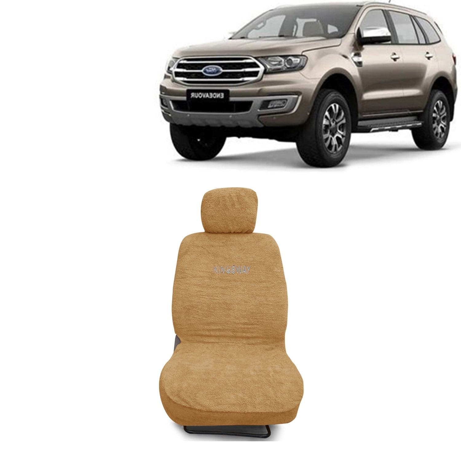 Endeavour Seat Cover for (Year 2019 to 2021) All Model, Towel Fabric Car Seat Covers Compatible with Ford Endeavour, Complete Set (Car Specific Front + Rear Seat Covers), Beige Color