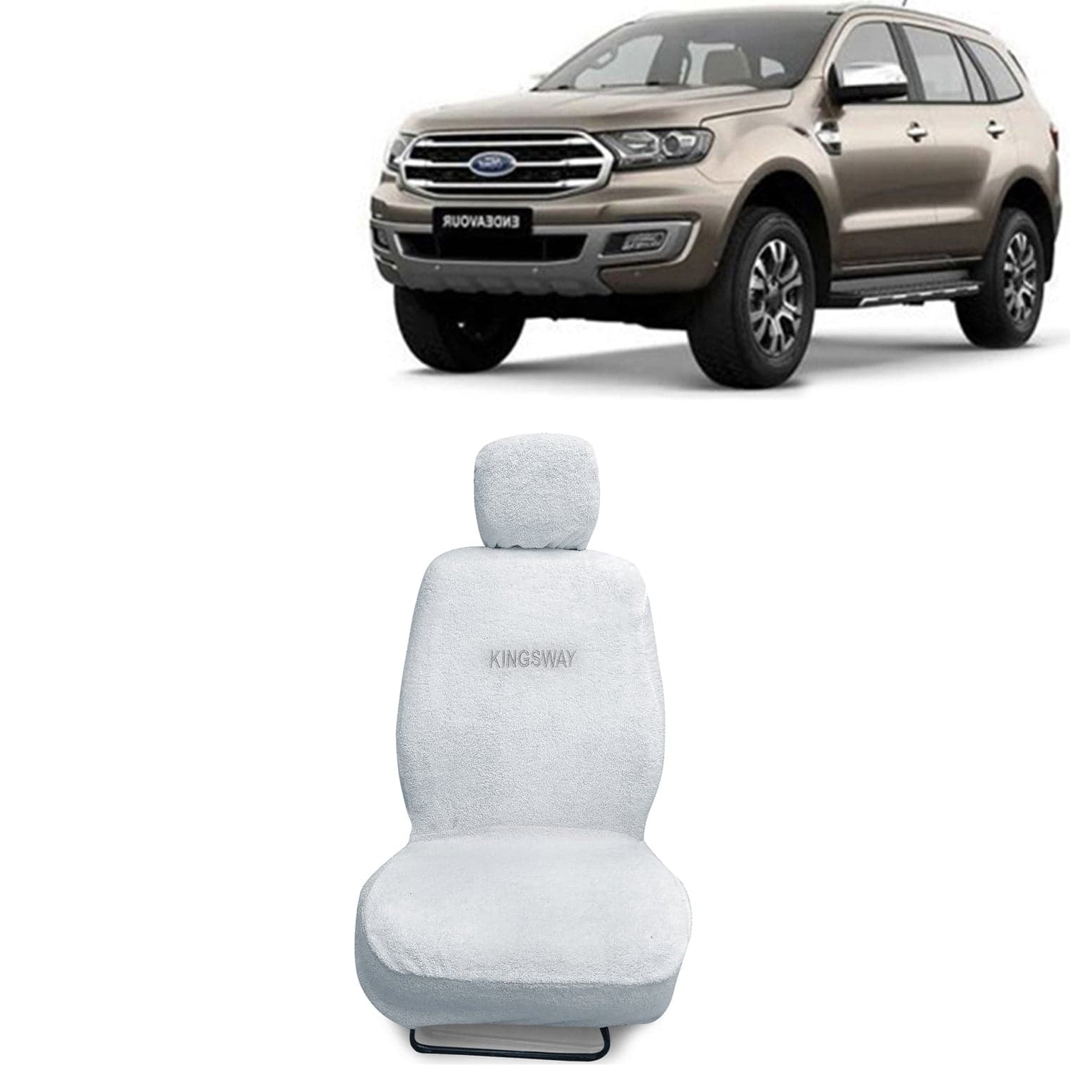 Endeavour Seat Cover for (Year 2019 to 2021) All Model, Towel Fabric Car Seat Covers Compatible with Ford Endeavour, Complete Set (Car Specific Front + Rear Seat Covers), White Color