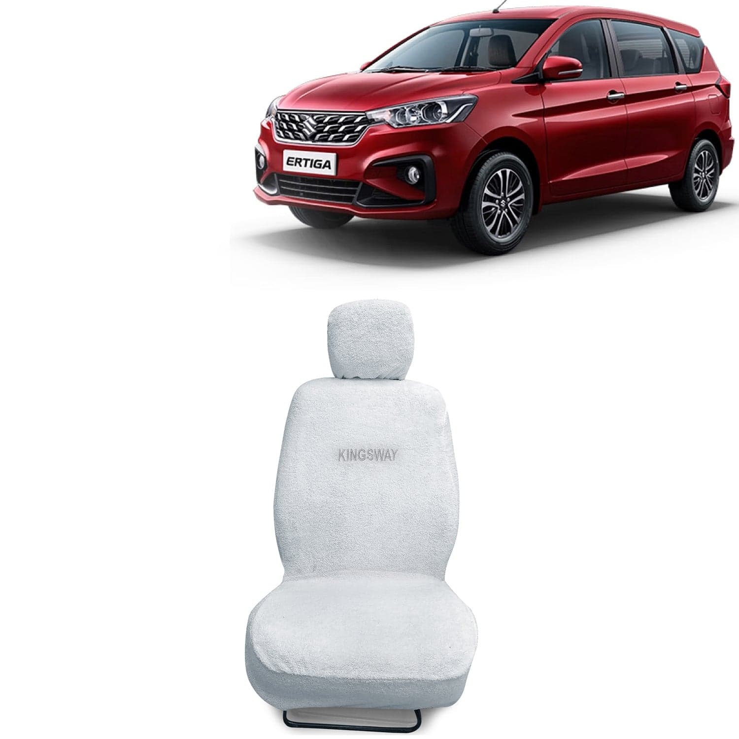 Ertiga Seat Cover for (Year 2022 Onwards) All Model, Towel Fabric Car Seat Covers Compatible with Maruti Suzuki Ertiga, Complete Set (Car Specific Front + Rear Seat Covers), White Color