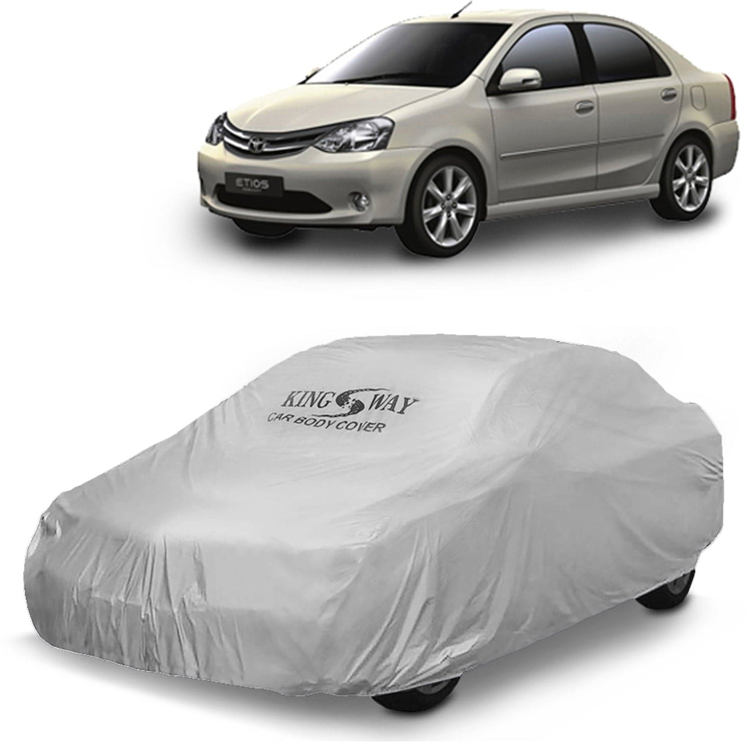 Etios Car Body Cover Dustproof for (Year 2010 to 2020) All Model, Compatible with Toyota Etios Car Cover, Comes with Bird Droppings, Scratch, UV and Paint Protection, Silver Matty