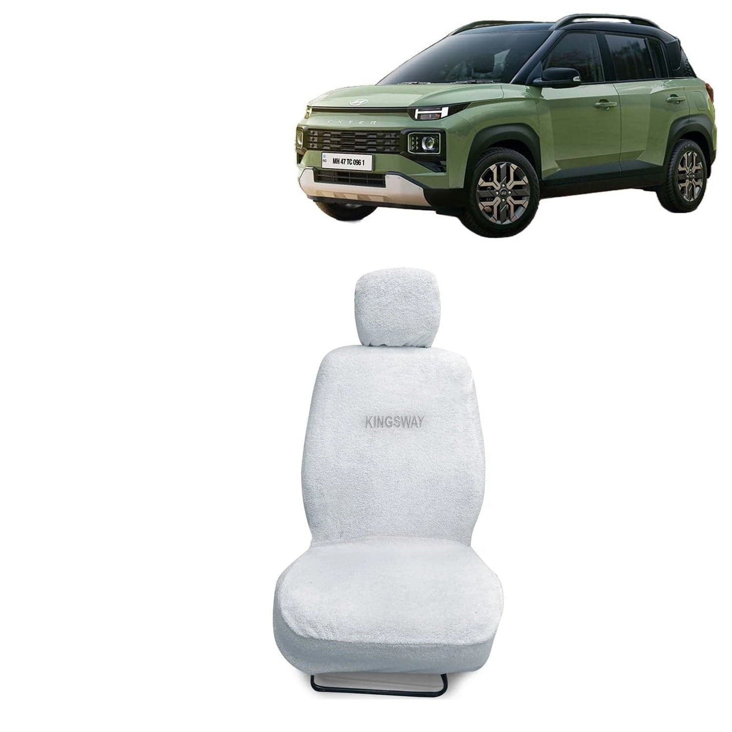Exter Seat Cover for (Year 2023 Onwards) All Model, Towel Fabric Car Seat Covers Compatible with Hyundai Exter, Complete Set (Car Specific Front + Rear Seat Covers), White Color