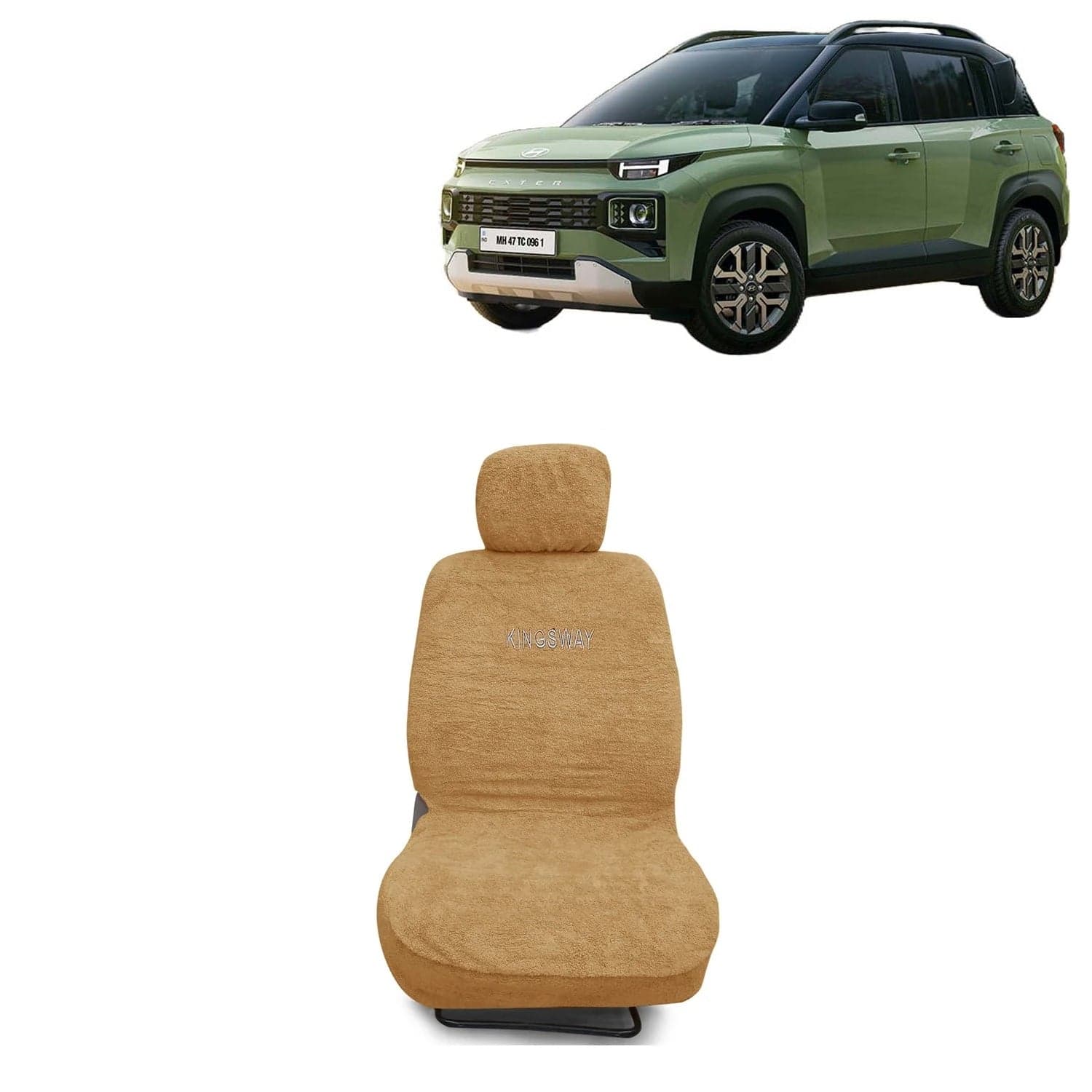 Exter Seat Cover for (Year 2023 Onwards) All Model, Towel Fabric Car Seat Covers Compatible with Hyundai Exter, Complete Set (Car Specific Front + Rear Seat Covers), Beige Color