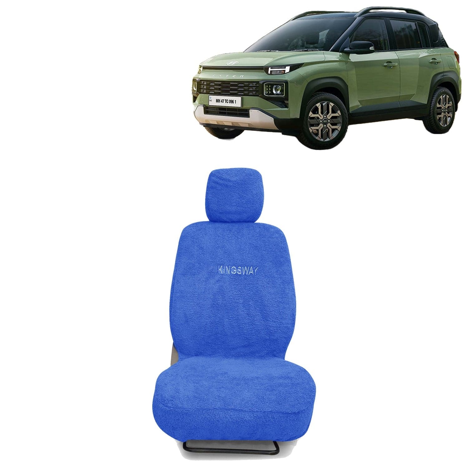 Exter Seat Cover for (Year 2023 Onwards) All Model, Towel Fabric Car Seat Covers Compatible with Hyundai Exter, Complete Set (Car Specific Front + Rear Seat Covers), Blue Color