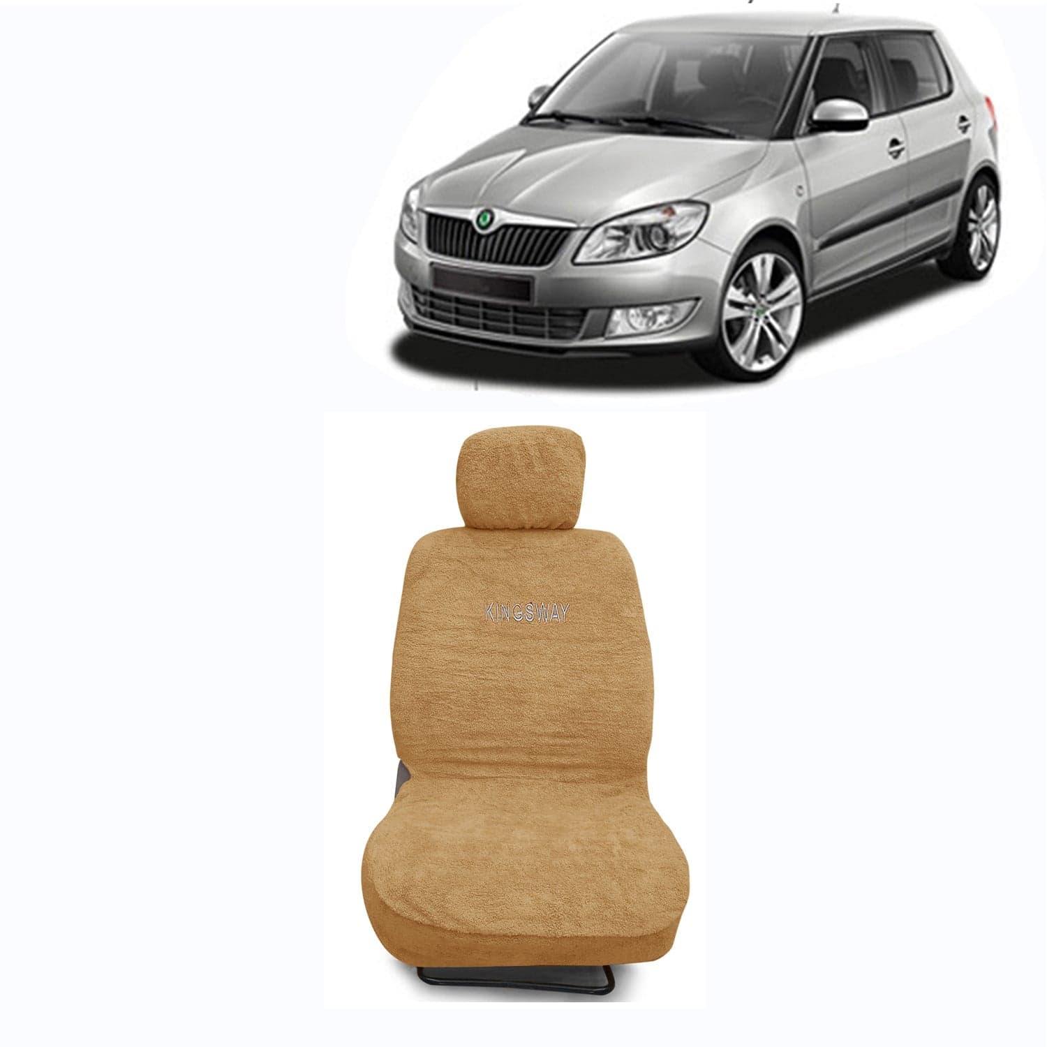 Fabia Seat Cover for (Year 2007 to 2014) All Model, Towel Fabric Car Seat Covers Compatible with Skoda Fabia, Complete Set (Car Specific Front + Rear Seat Covers), Beige Color