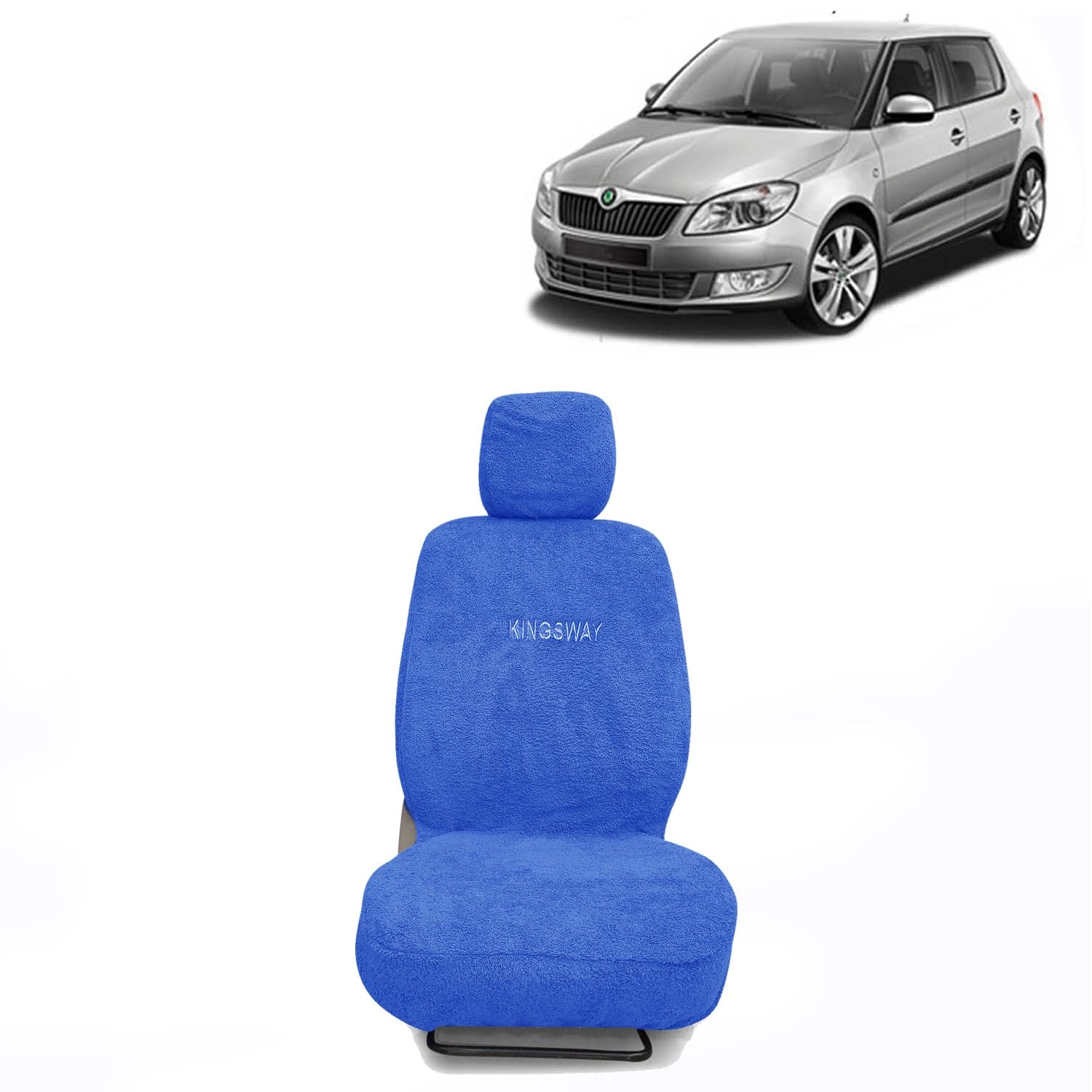 Fabia Seat Cover for (Year 2007 to 2014) All Model, Towel Fabric Car Seat Covers Compatible with Skoda Fabia, Complete Set (Car Specific Front + Rear Seat Covers), Blue Color