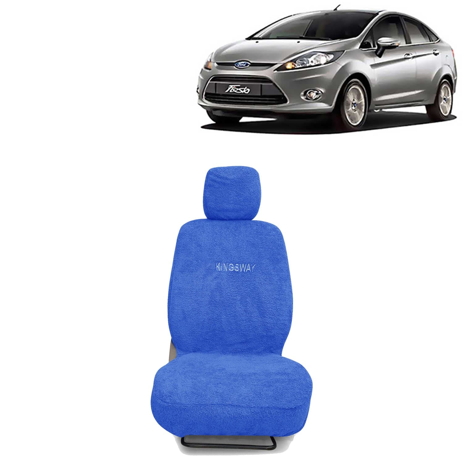 Fiesta Seat Cover for (Year 2011 to 2021) All Model, Towel Fabric Car Seat Covers Compatible with Ford Fiesta, Complete Set (Car Specific Front + Rear Seat Covers), Blue Color