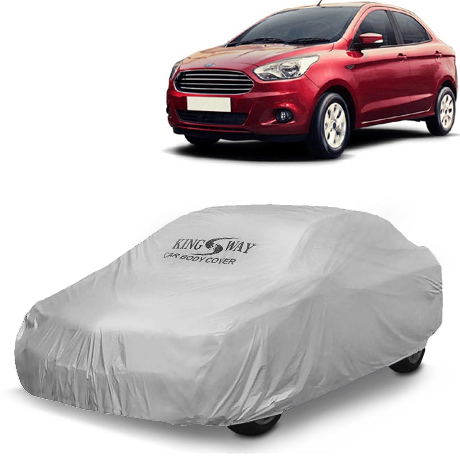 Figo Aspire Car Body Cover Dustproof for (Year 2014 to 2021) All Model, Compatible with Ford Figo Aspire Car Cover, Comes with Bird Droppings, Scratch, UV and Paint Protection, Silver Matty