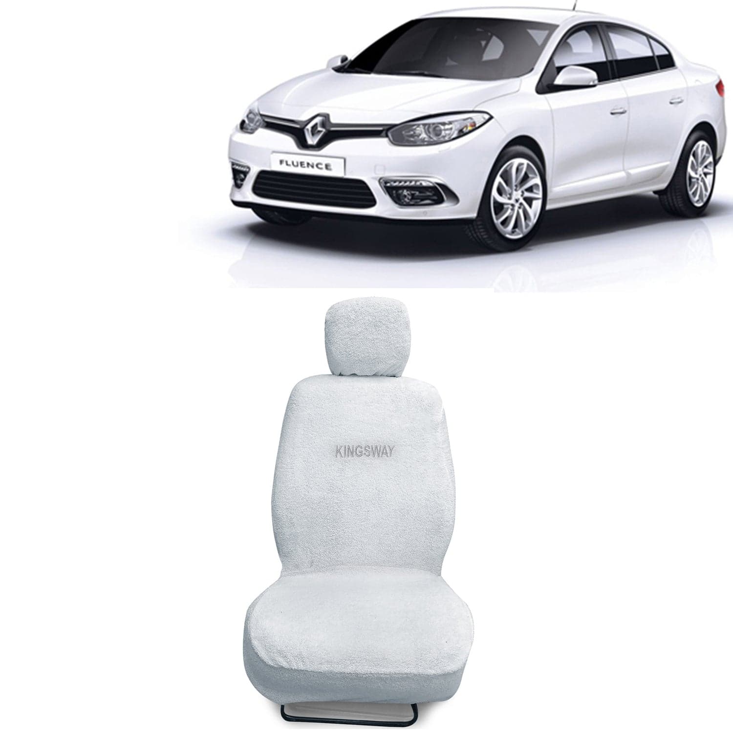 Fluence Seat Cover for (Year 2012 to 2017) All Model, Towel Fabric Car Seat Covers Compatible with Renault Fluence, Complete Set (Car Specific Front + Rear Seat Covers), White Color